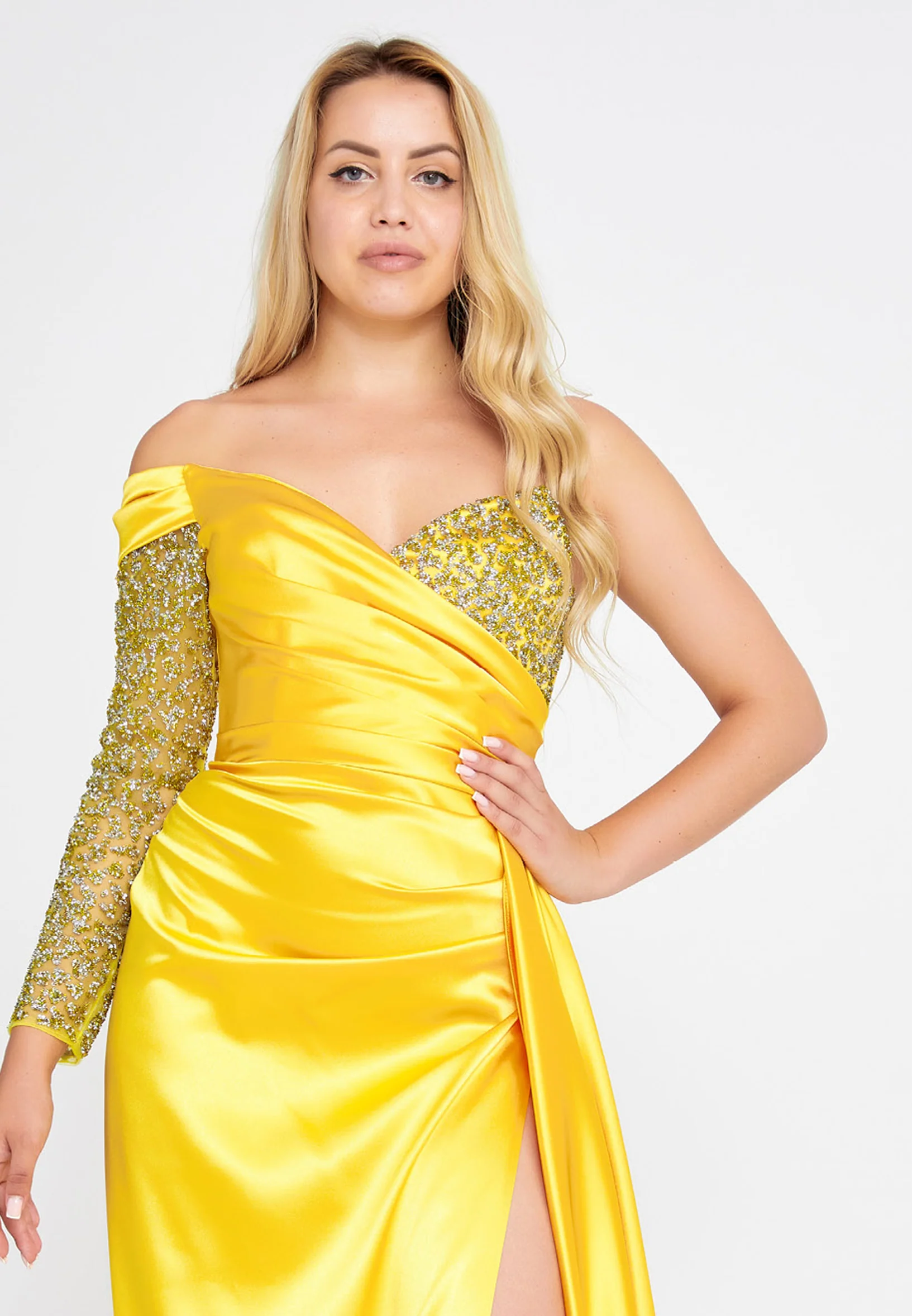 One Shoulder Maxi Satin Column Regular Wedding Guest Dress aln1501 - Image 42