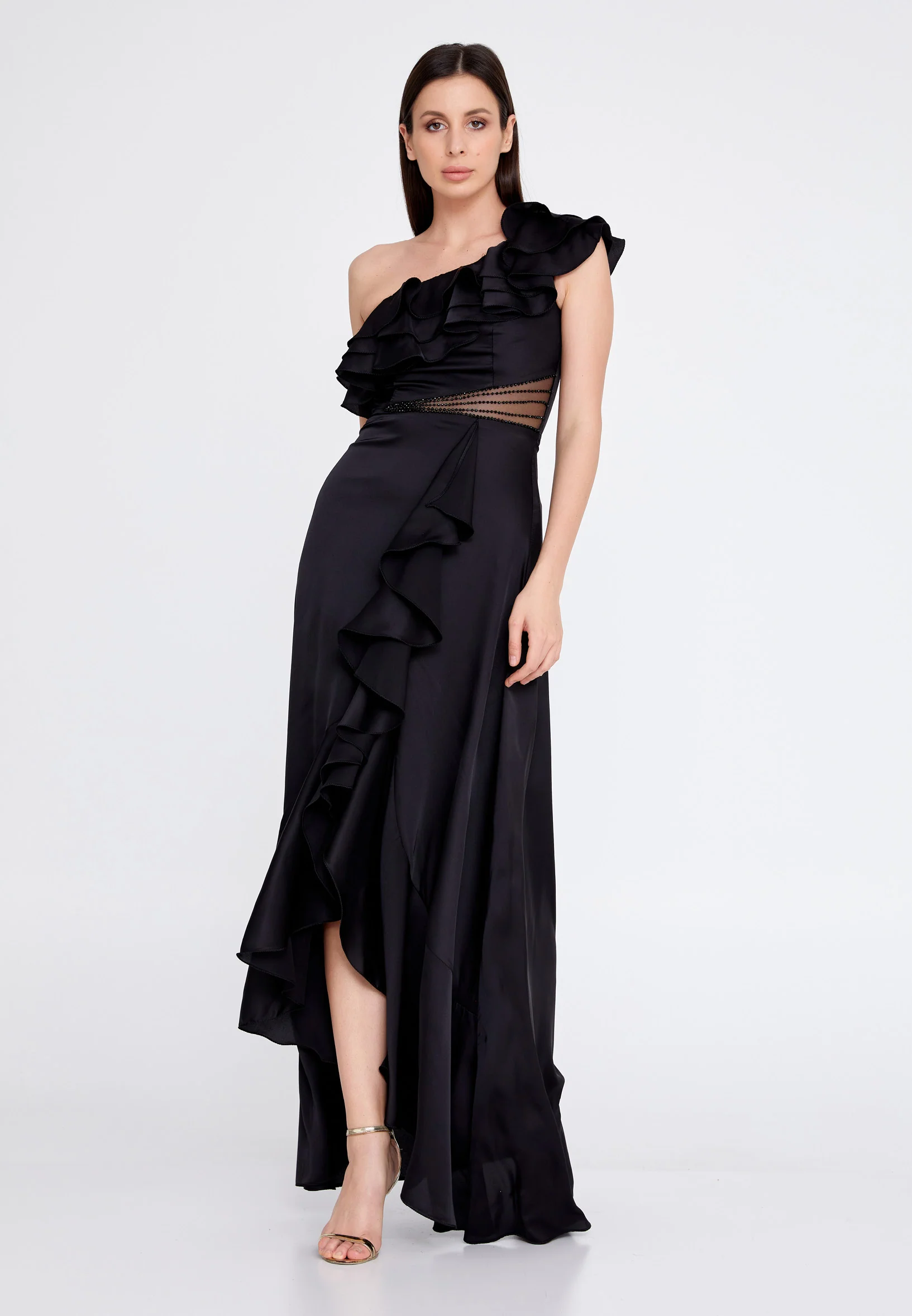 One Shoulder Maxi Satin Column Regular Wedding Guest Dress rmn3187