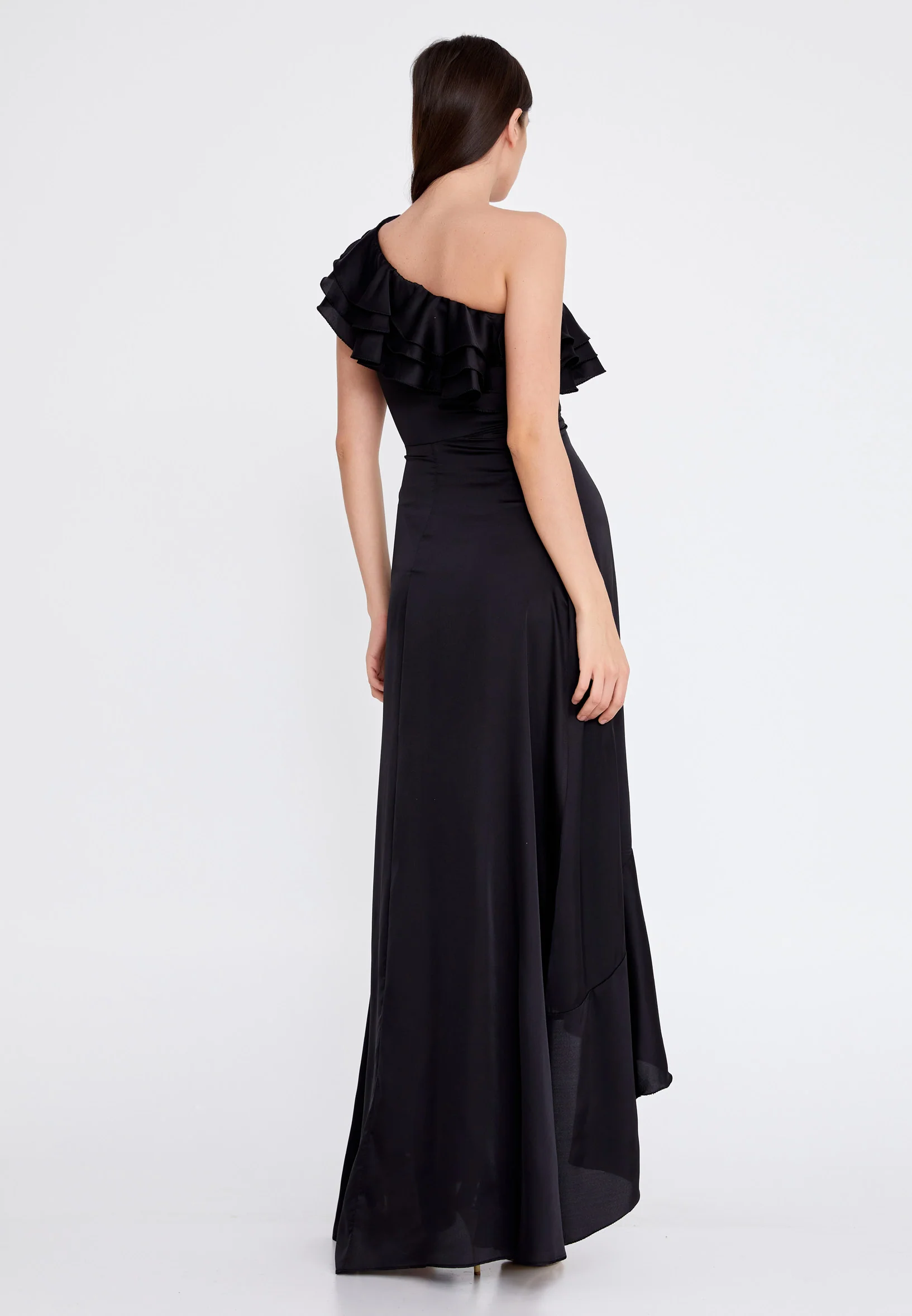 One Shoulder Maxi Satin Column Regular Wedding Guest Dress rmn3187 - Image 2