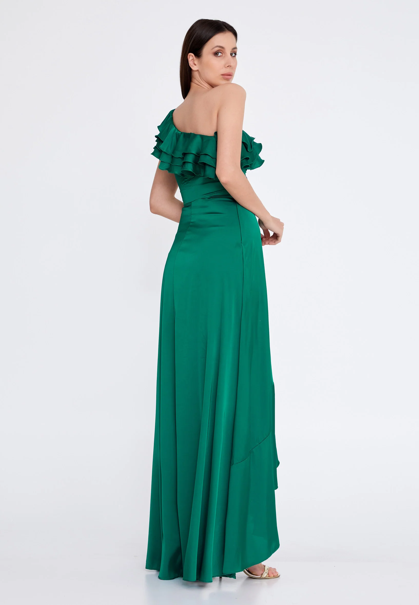 One Shoulder Maxi Satin Column Regular Wedding Guest Dress rmn3187 - Image 6