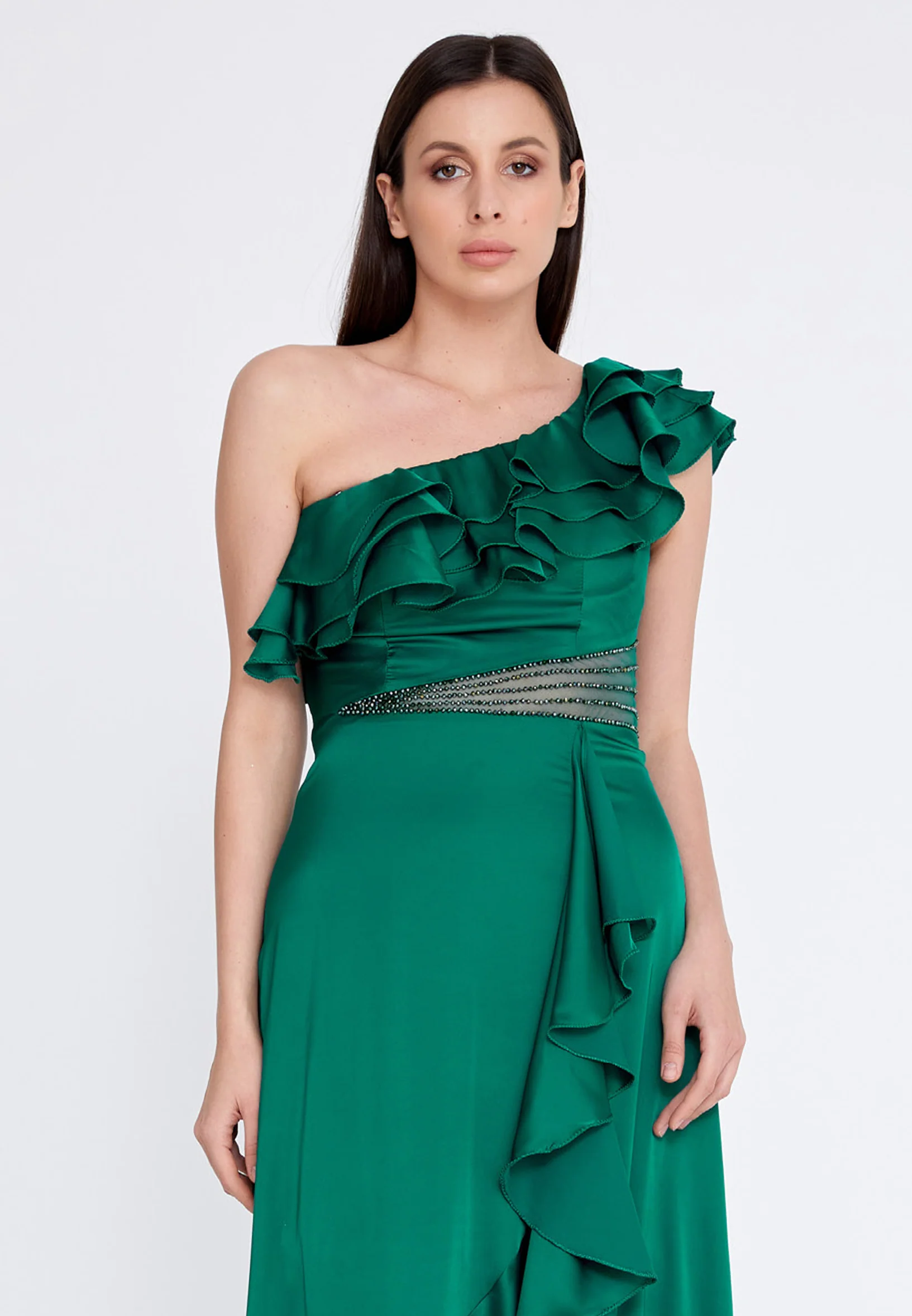One Shoulder Maxi Satin Column Regular Wedding Guest Dress rmn3187 - Image 8