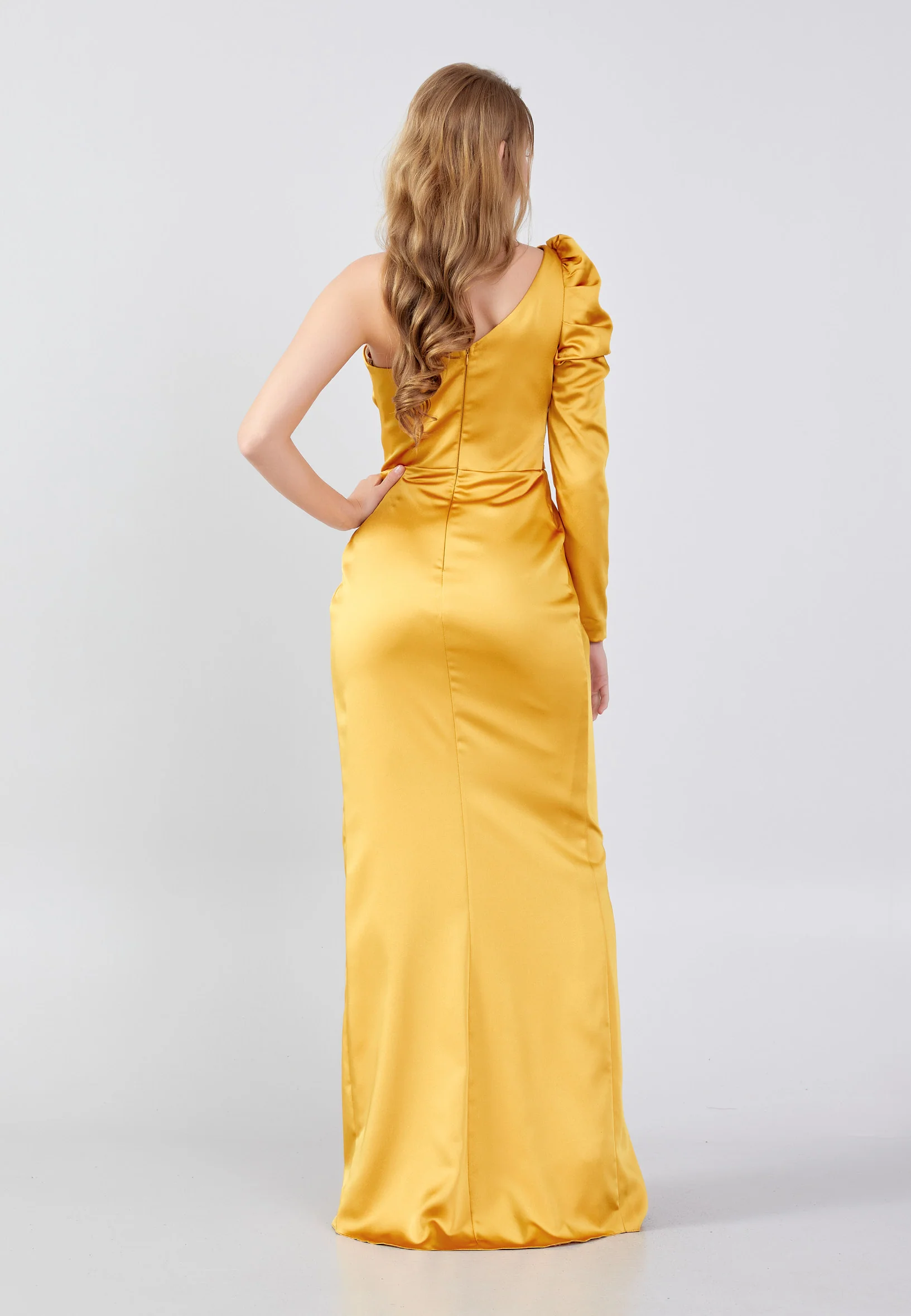 One Shoulder Maxi Satin Column Regular Wedding Guest Dress swr3111 - Image 2