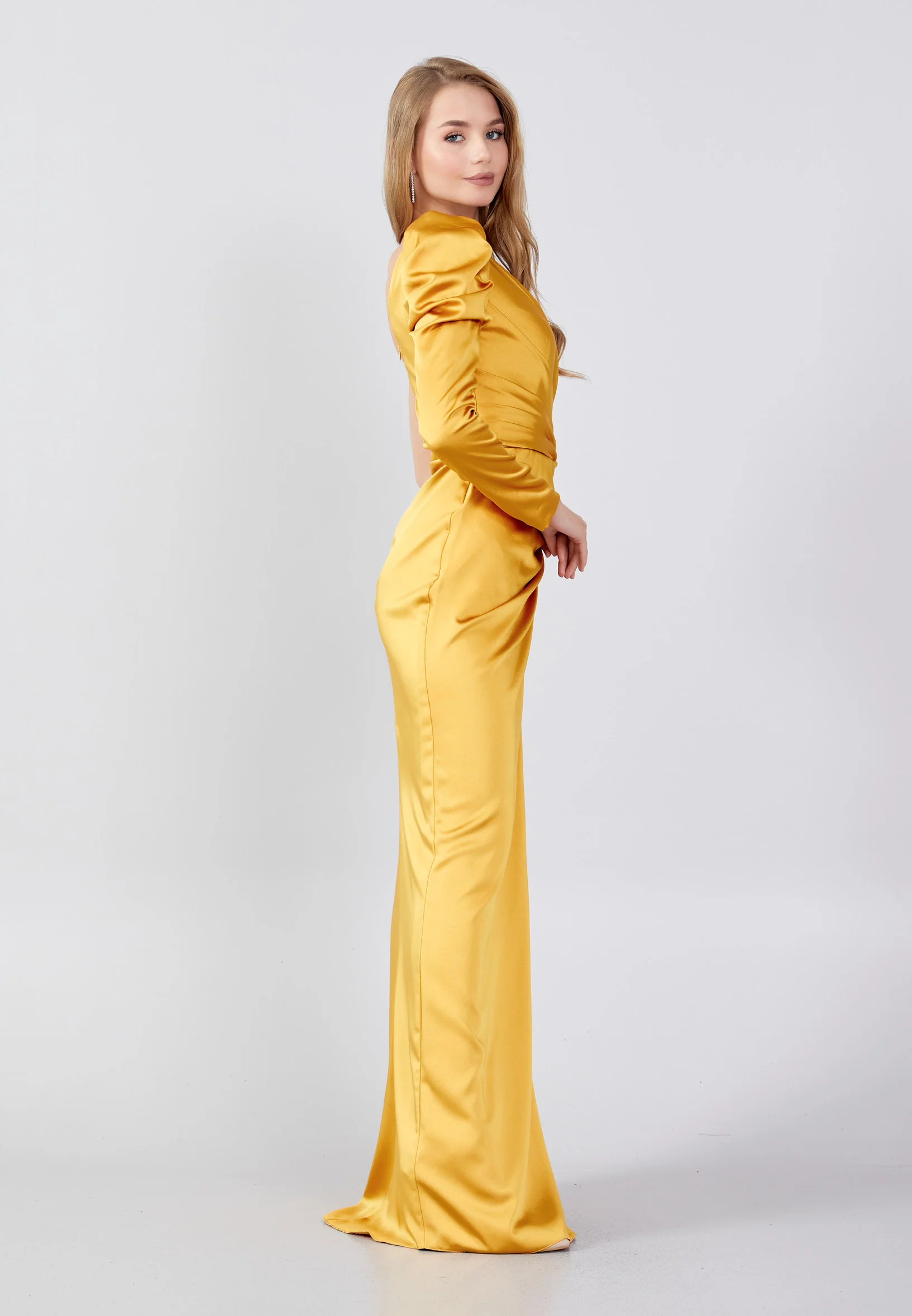 One Shoulder Maxi Satin Column Regular Wedding Guest Dress swr3111 - Image 3
