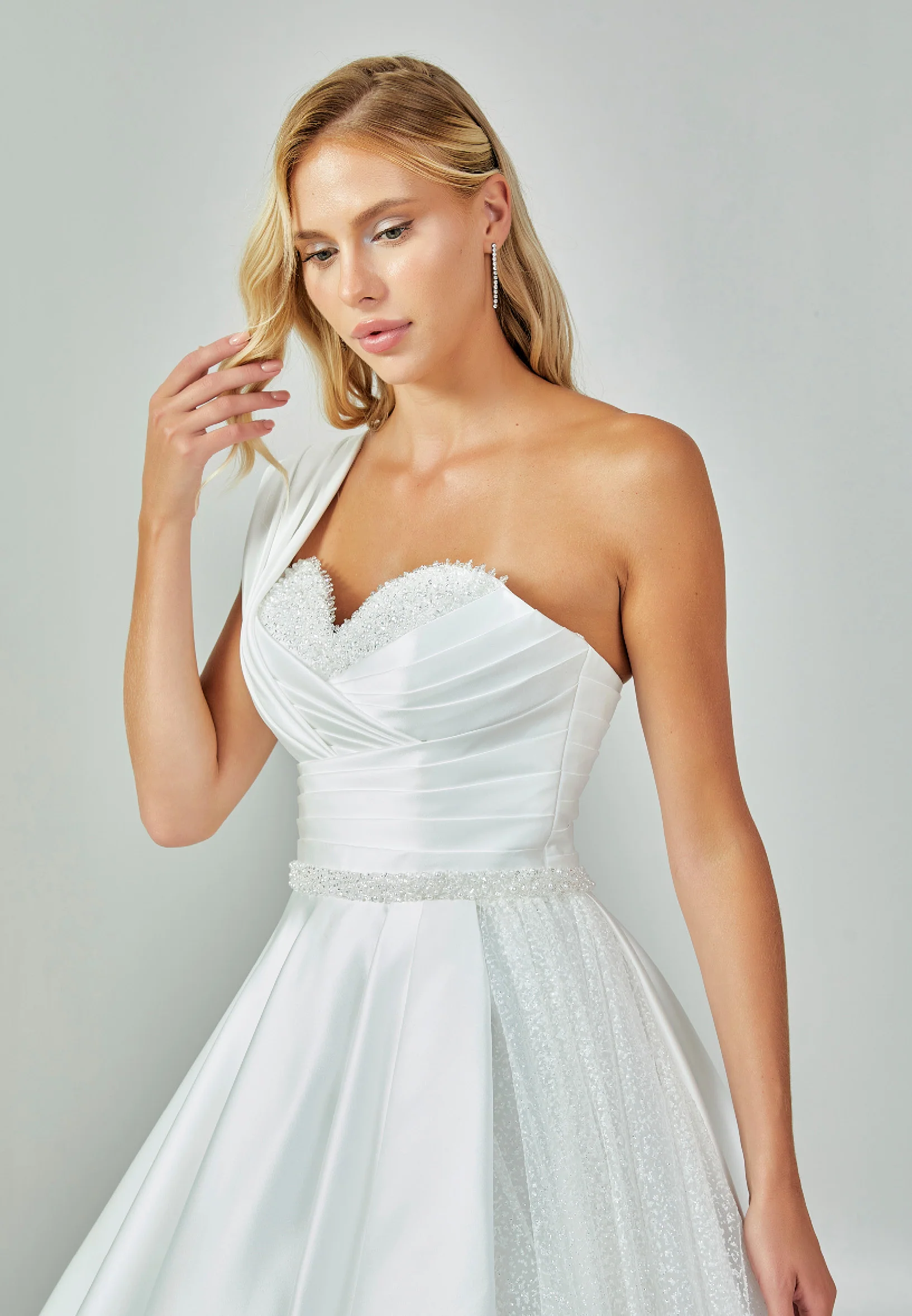 One Shoulder Maxi Satin Regular Wedding Dress abb2301350 - Image 2
