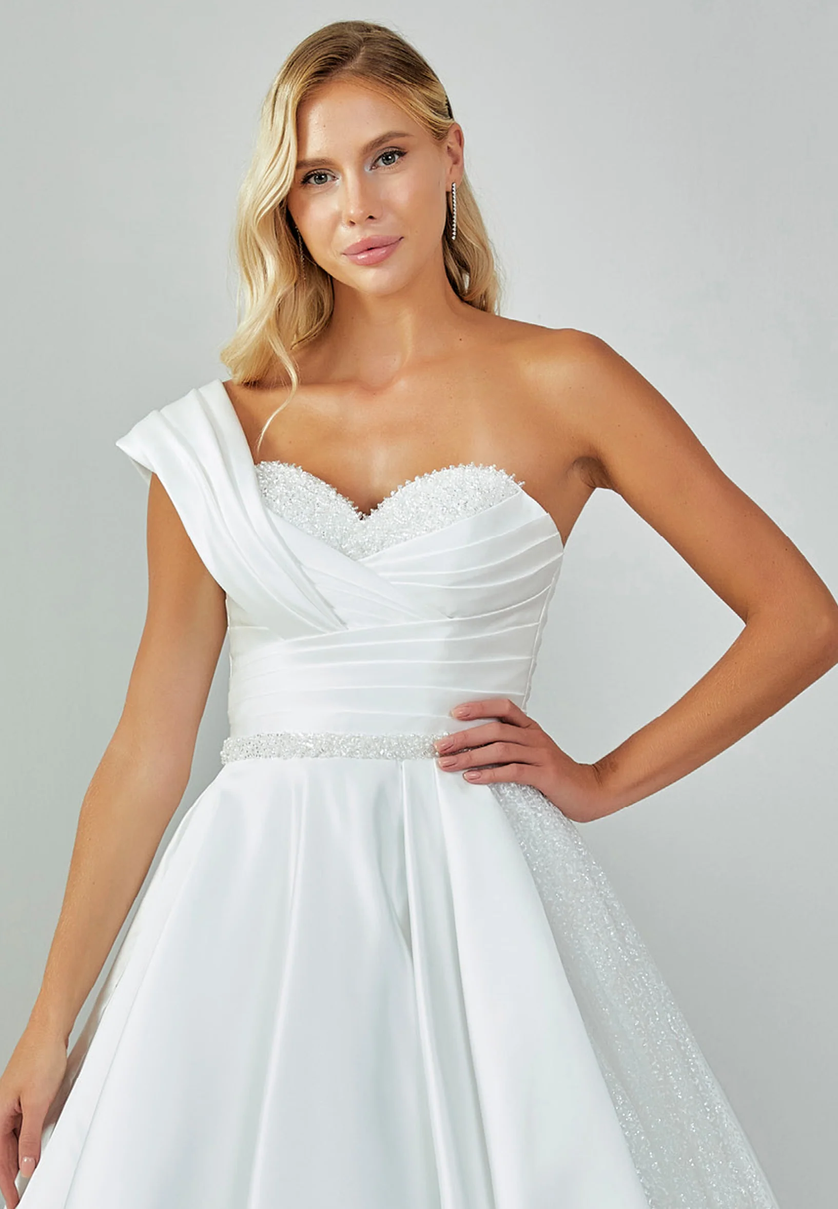 One Shoulder Maxi Satin Regular Wedding Dress abb2301350 - Image 7