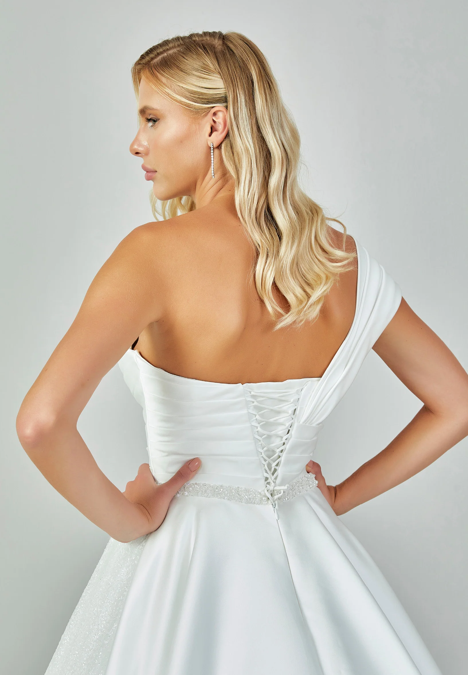 One Shoulder Maxi Satin Regular Wedding Dress abb2301350 - Image 8