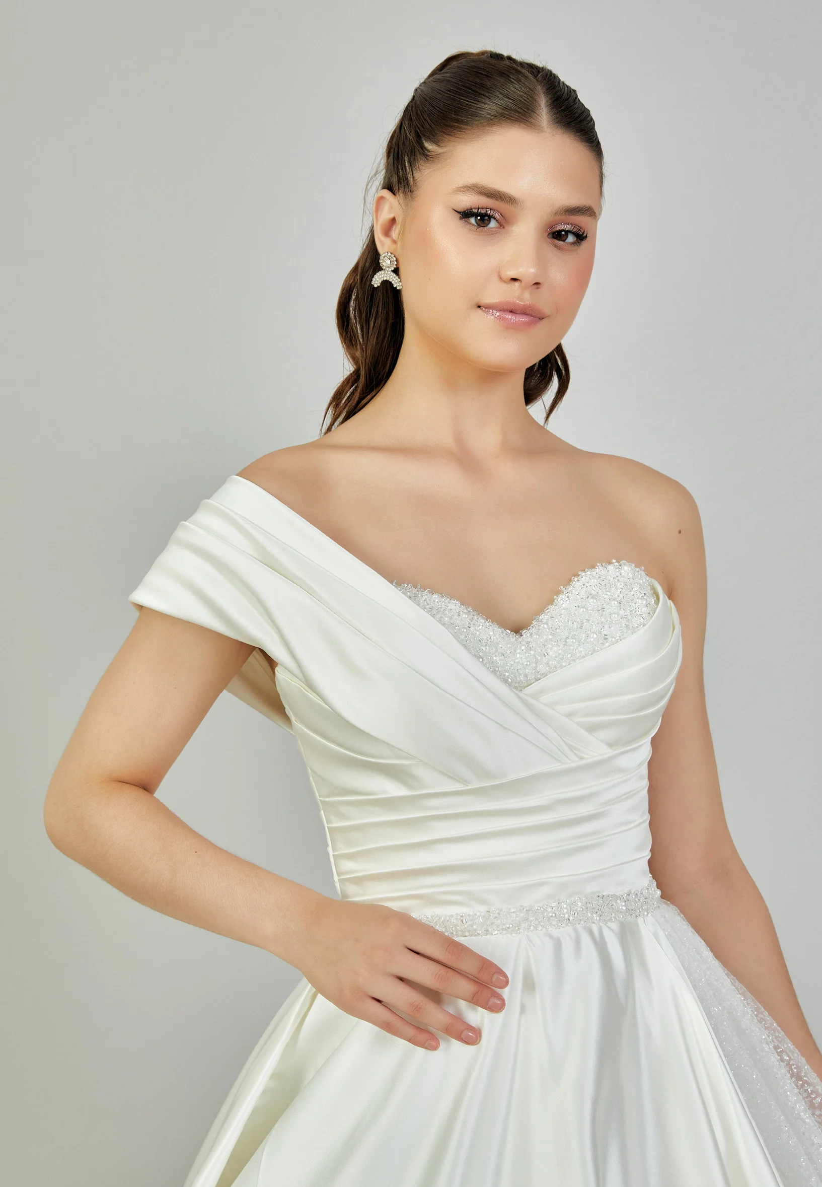One Shoulder Maxi Satin Regular Wedding Dress abb2401350 - Image 3