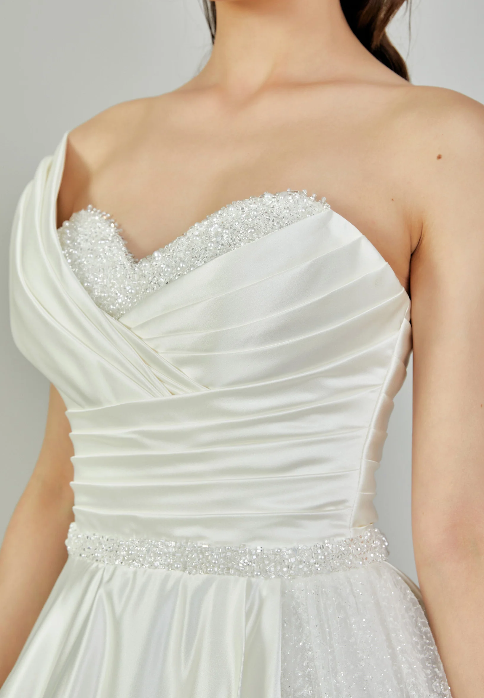 One Shoulder Maxi Satin Regular Wedding Dress abb2401350 - Image 4