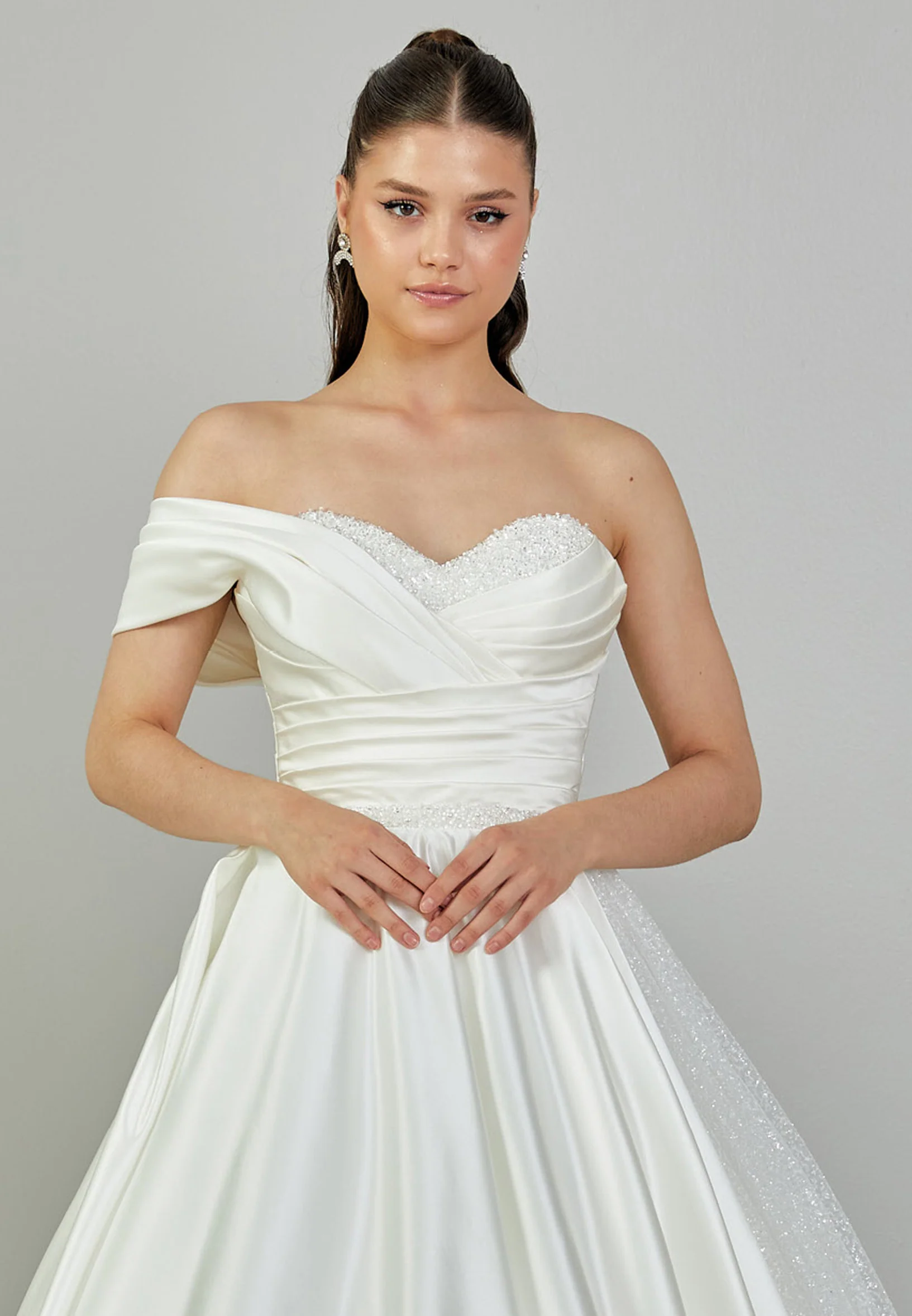 One Shoulder Maxi Satin Regular Wedding Dress abb2401350 - Image 7