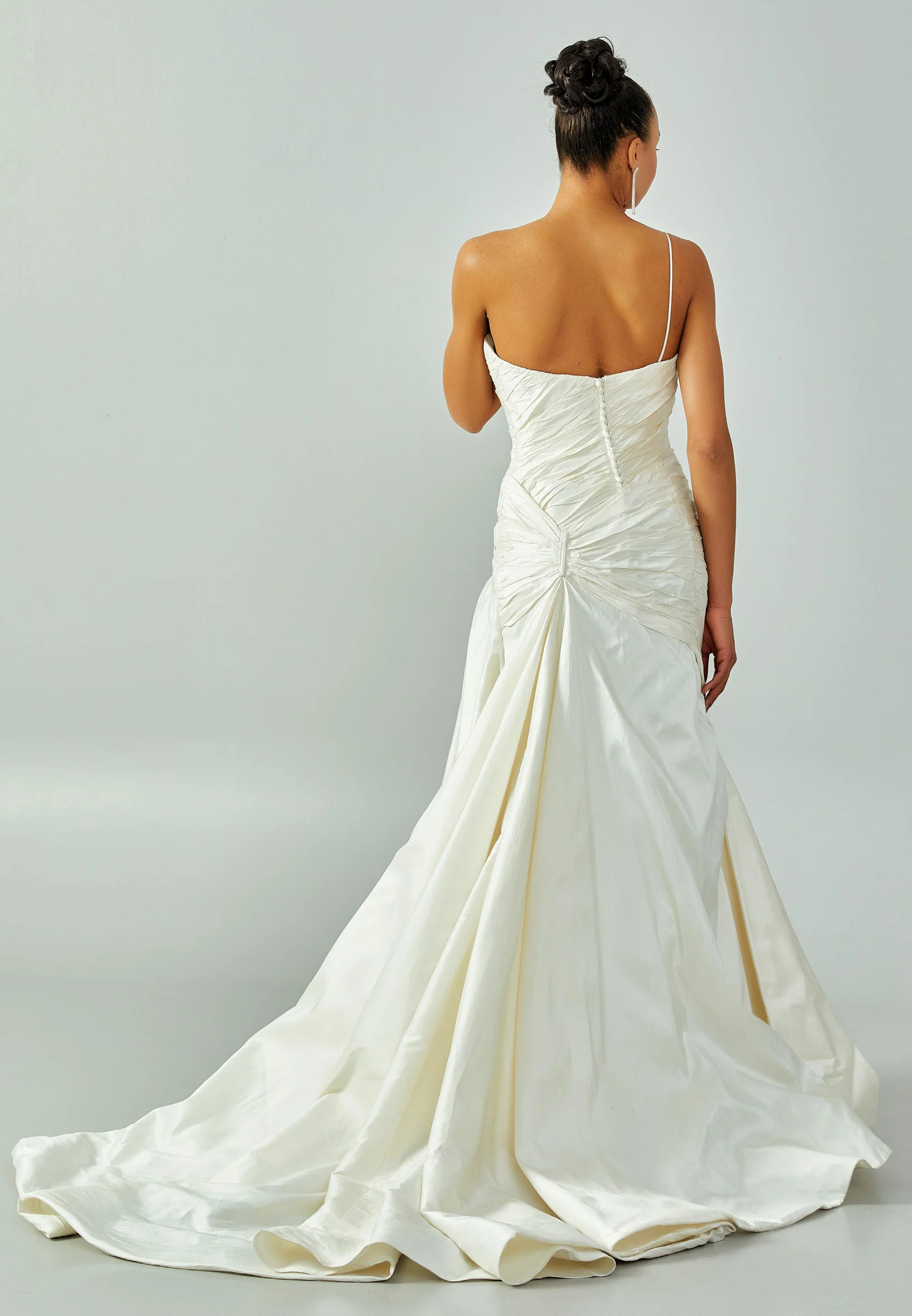 One Shoulder Maxi Satin Regular Wedding Dress enz00852 - Image 3