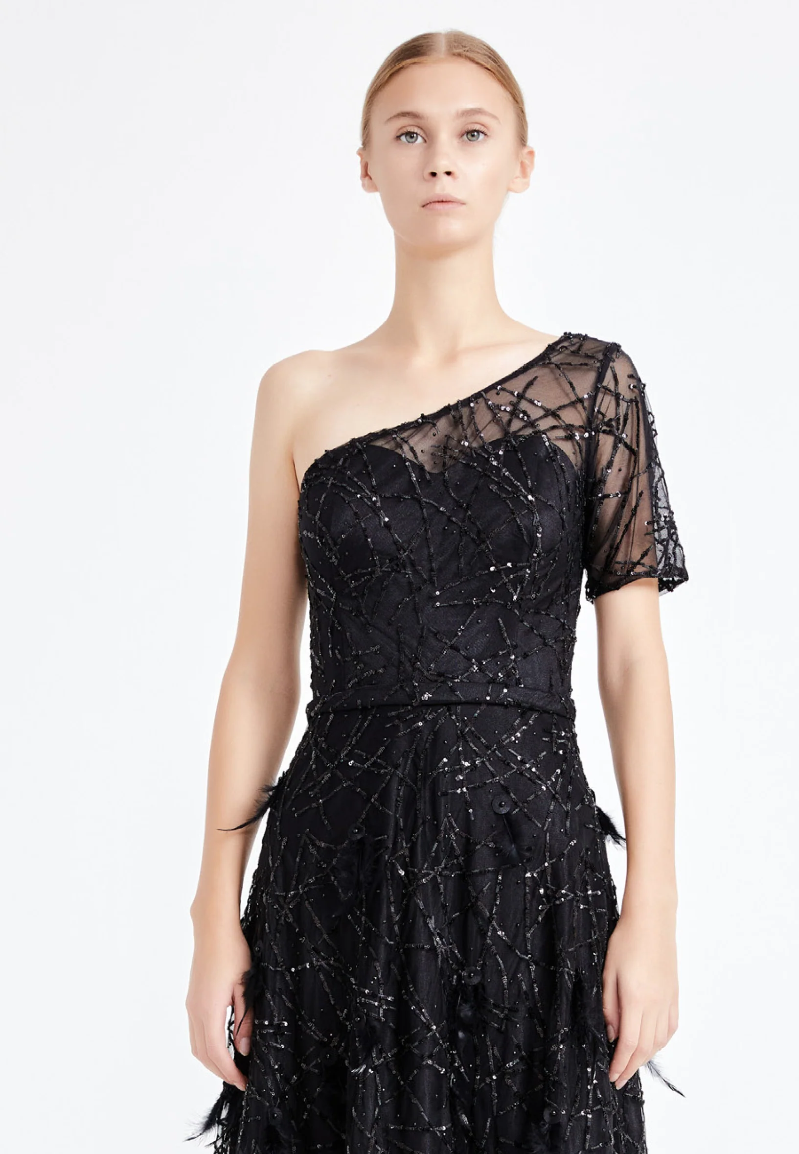 One Shoulder Maxi Sequin A - Line Regular Prom Dress rmn2698-1 - Image 4