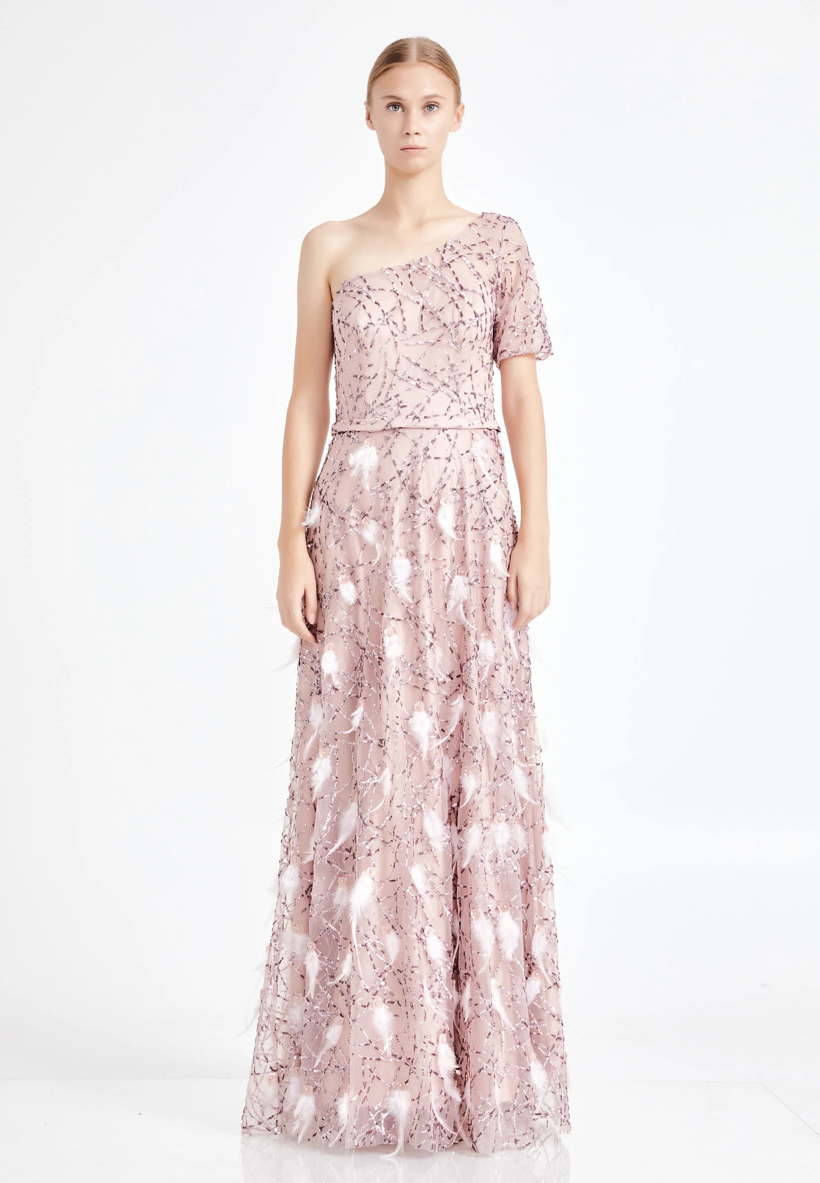 One Shoulder Maxi Sequin A - Line Regular Prom Dress rmn2698-1 - Image 9