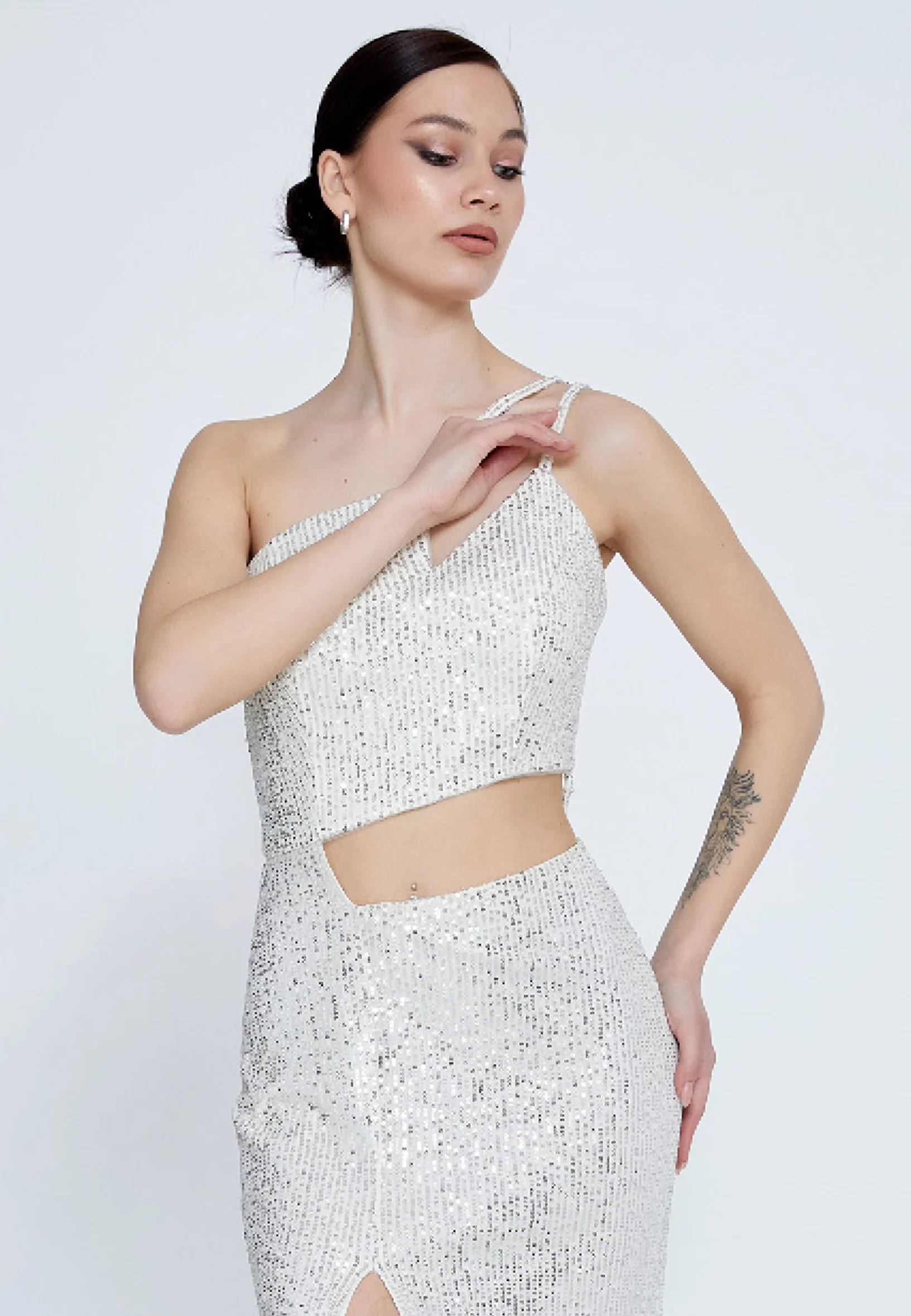 One Shoulder Maxi Sequin Mermaid Regular Wedding Guest Dress aln1618 - Image 12