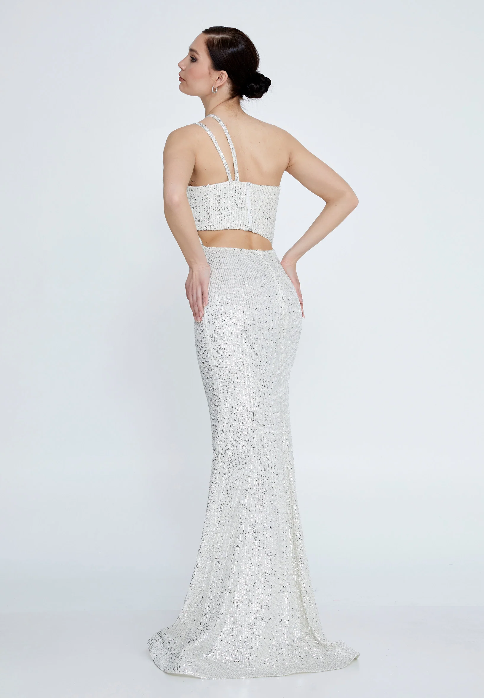 One Shoulder Maxi Sequin Mermaid Regular Wedding Guest Dress aln1618 - Image 14