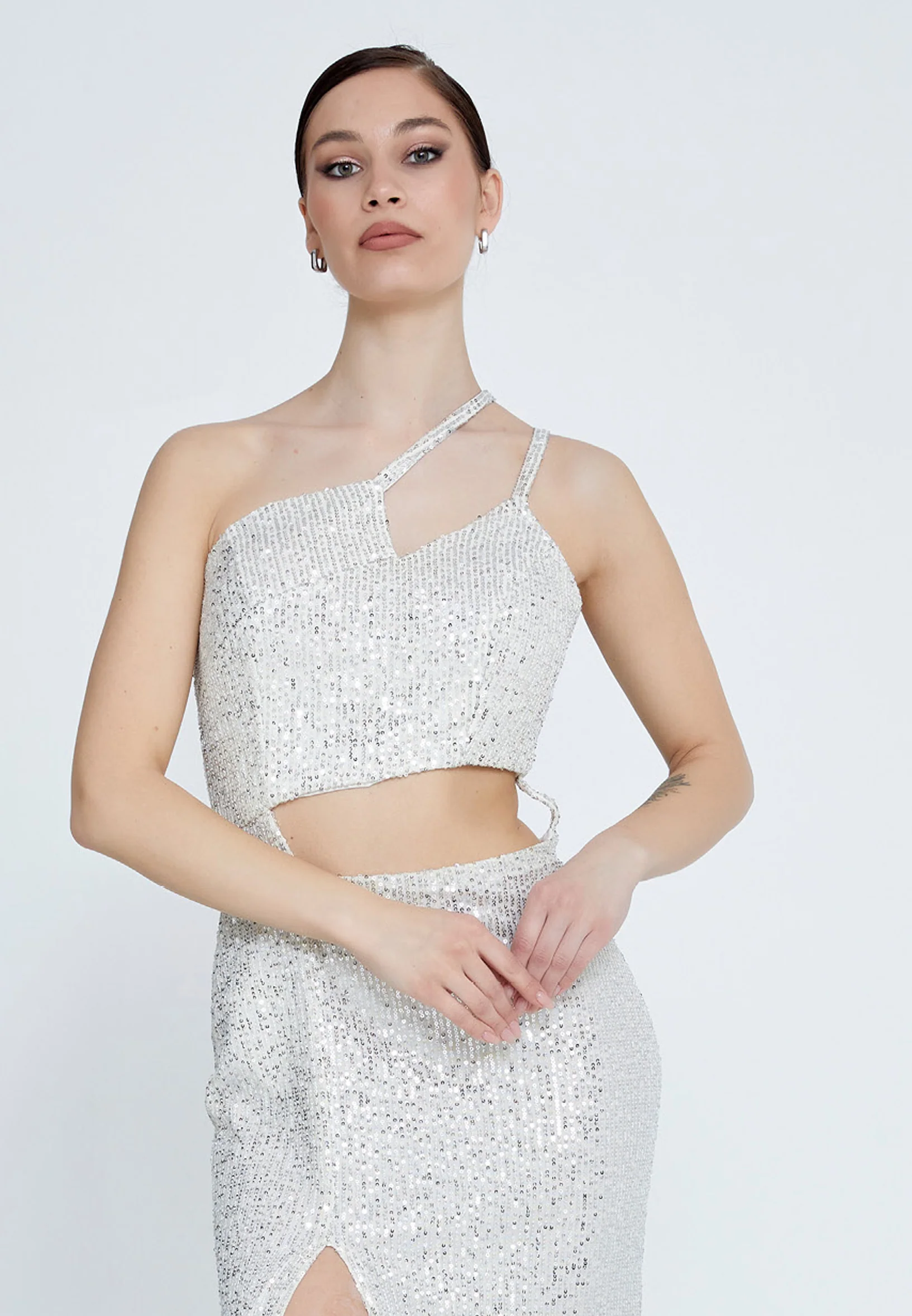 One Shoulder Maxi Sequin Mermaid Regular Wedding Guest Dress aln1618 - Image 16