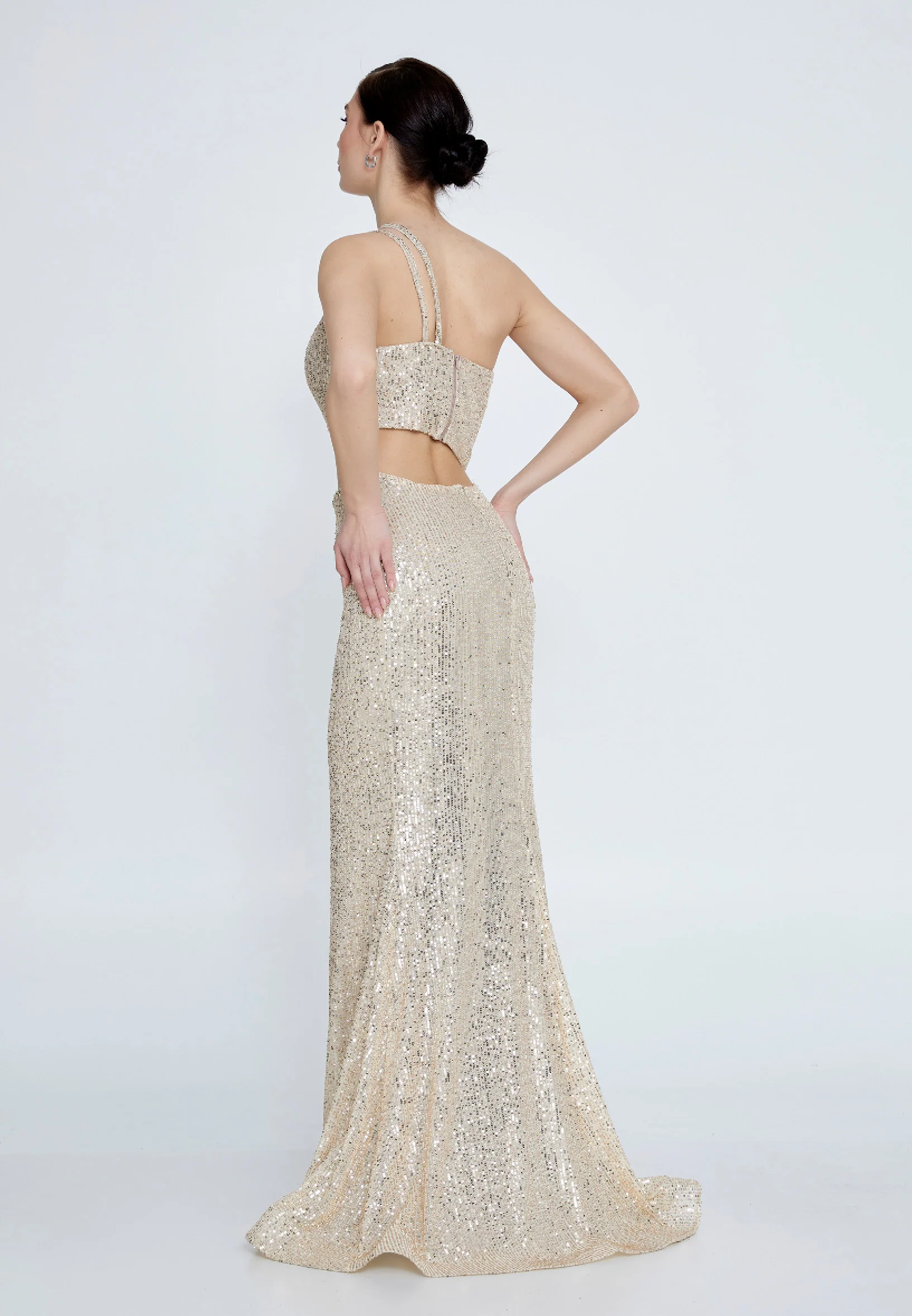 One Shoulder Maxi Sequin Mermaid Regular Wedding Guest Dress aln1618 - Image 2