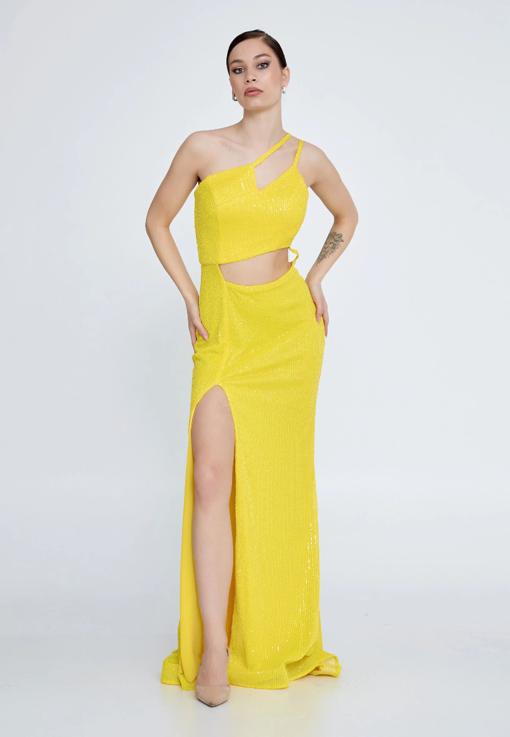 One Shoulder Maxi Sequin Mermaid Regular Wedding Guest Dress aln1618 - Image 21