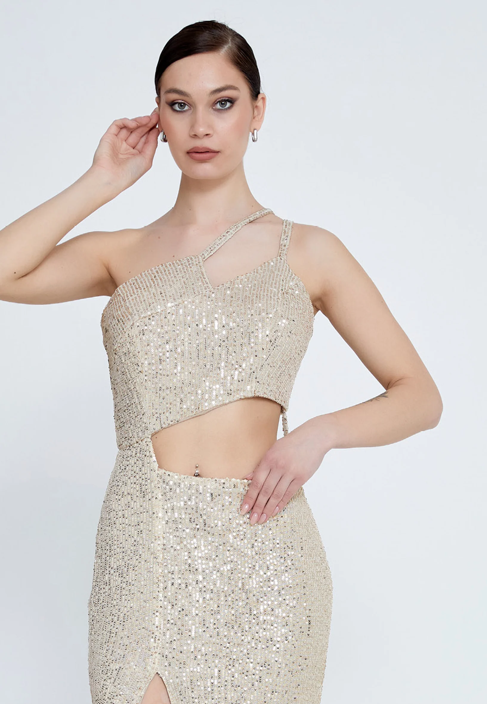 One Shoulder Maxi Sequin Mermaid Regular Wedding Guest Dress aln1618 - Image 4