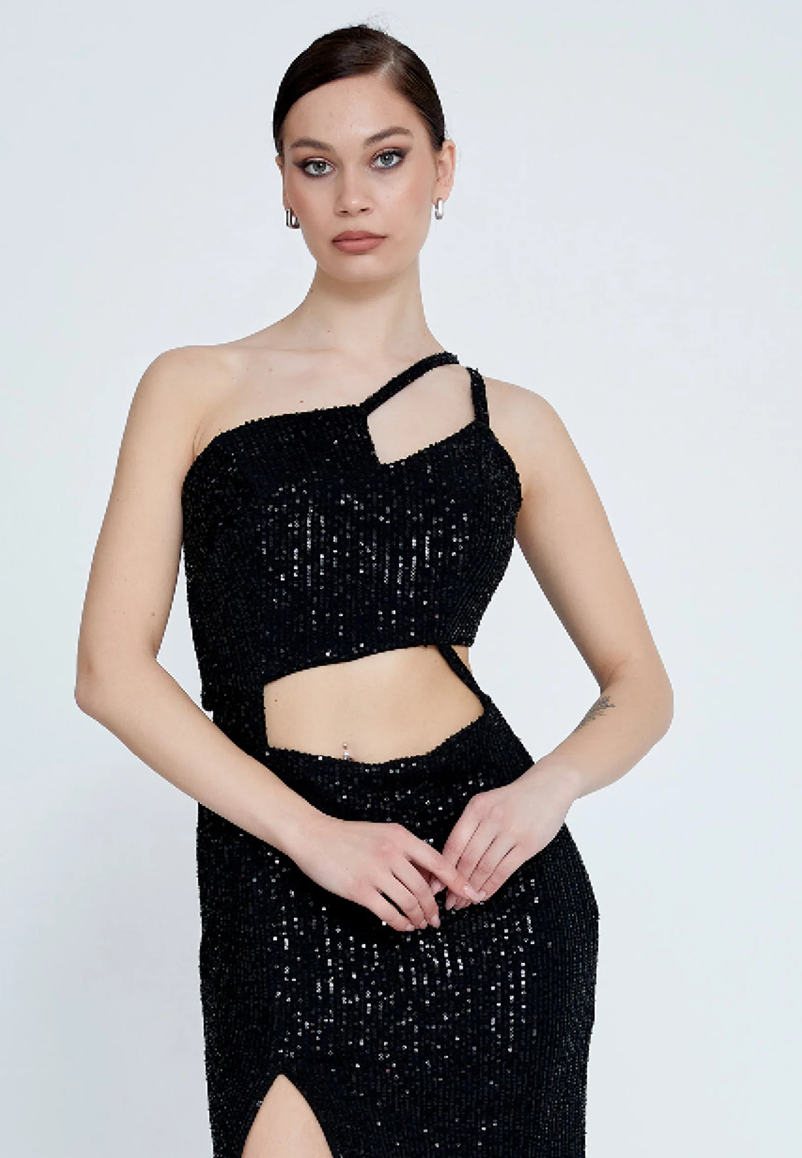 One Shoulder Maxi Sequin Mermaid Regular Wedding Guest Dress aln1618 - Image 8