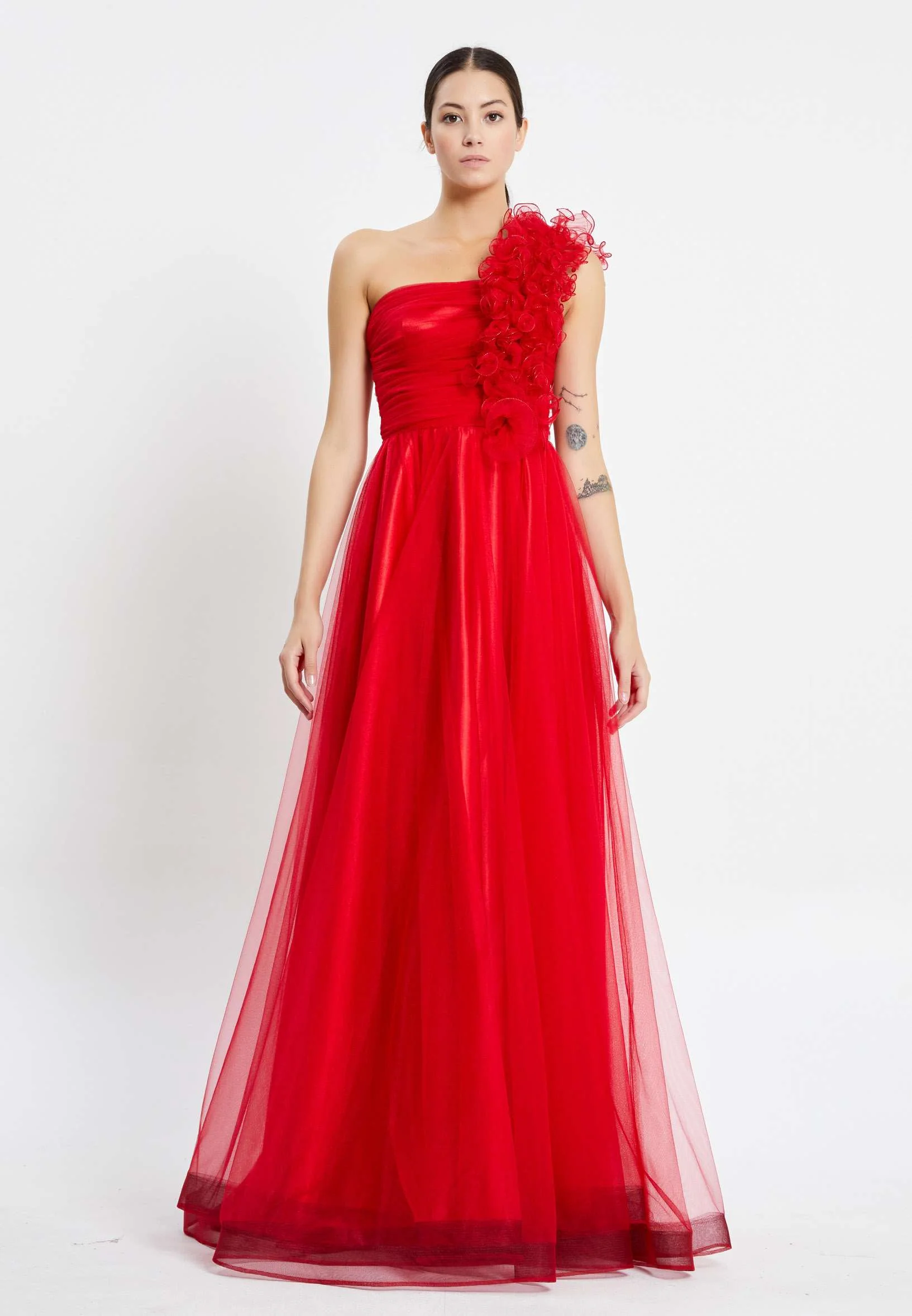 One Shoulder Maxi Tulle A - Line Regular Prom Dress aln1327 - Image 5