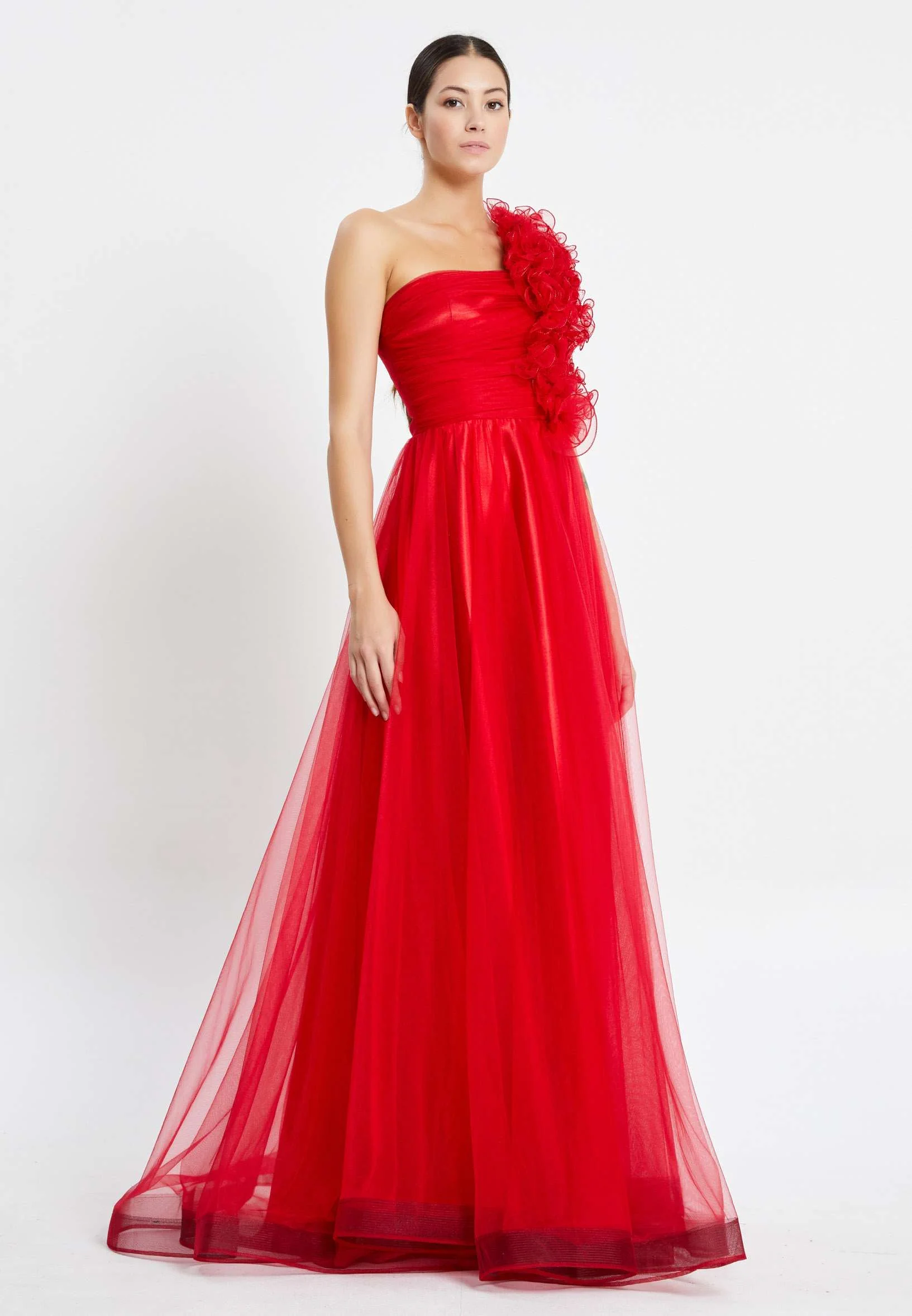 One Shoulder Maxi Tulle A - Line Regular Prom Dress aln1327 - Image 7