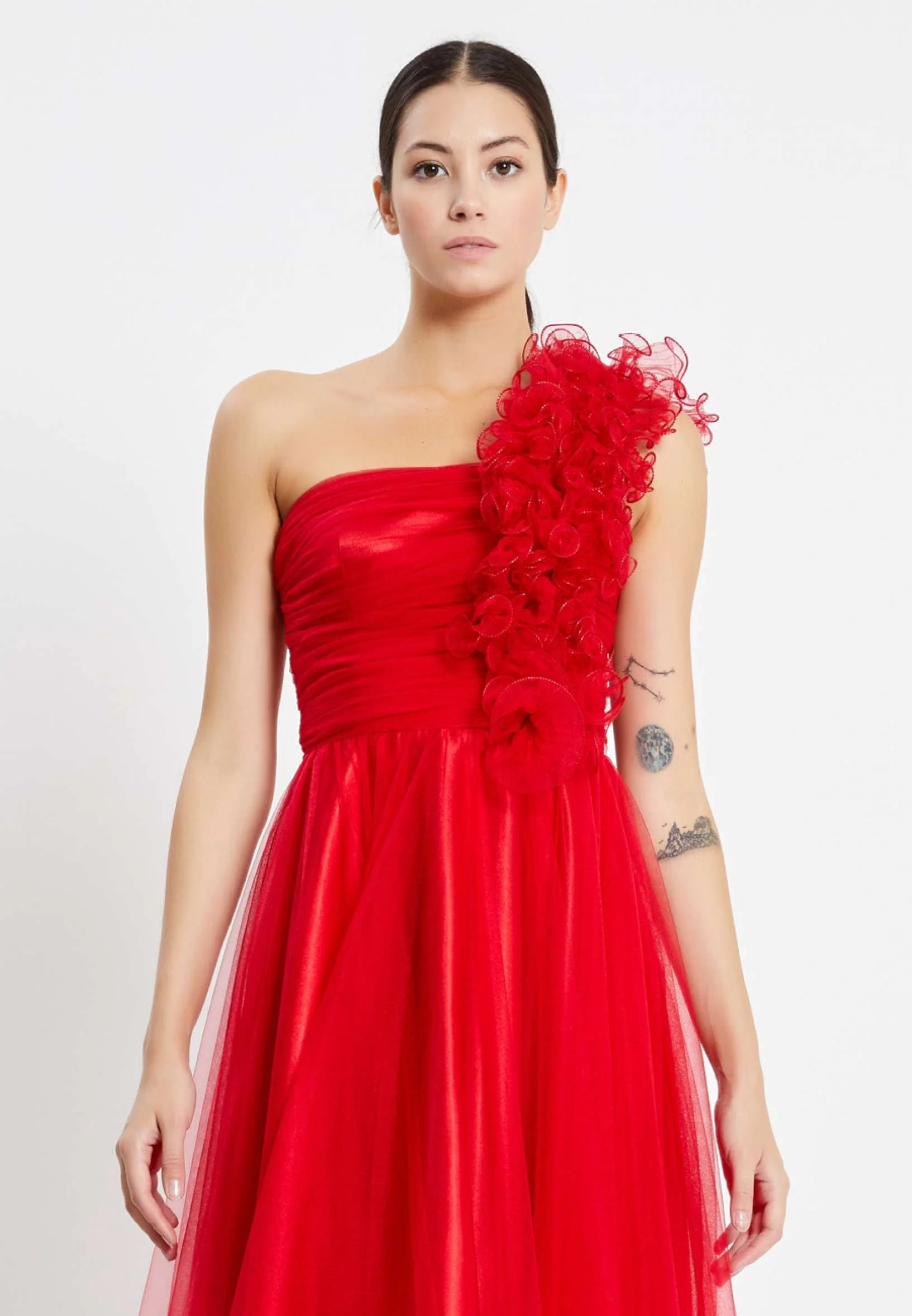 One Shoulder Maxi Tulle A - Line Regular Prom Dress aln1327 - Image 8