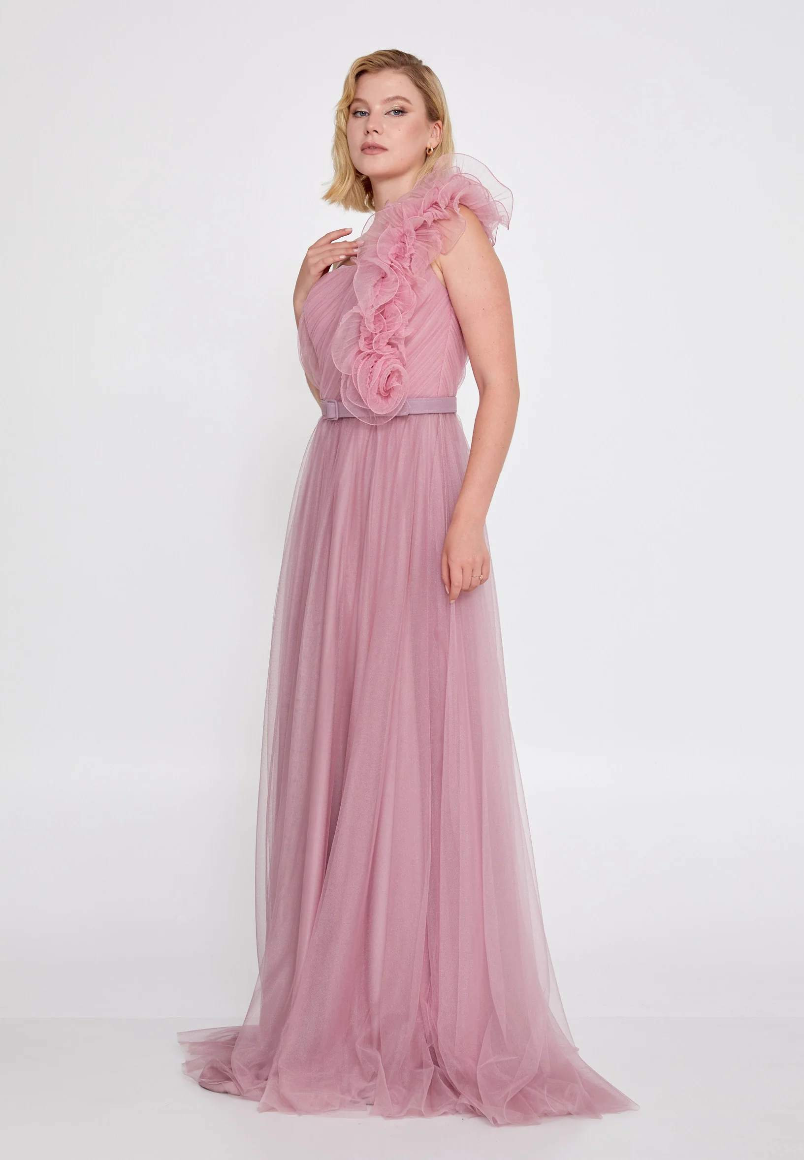 One Shoulder Maxi Tulle A - Line Regular Prom Dress brq1040 - Image 11
