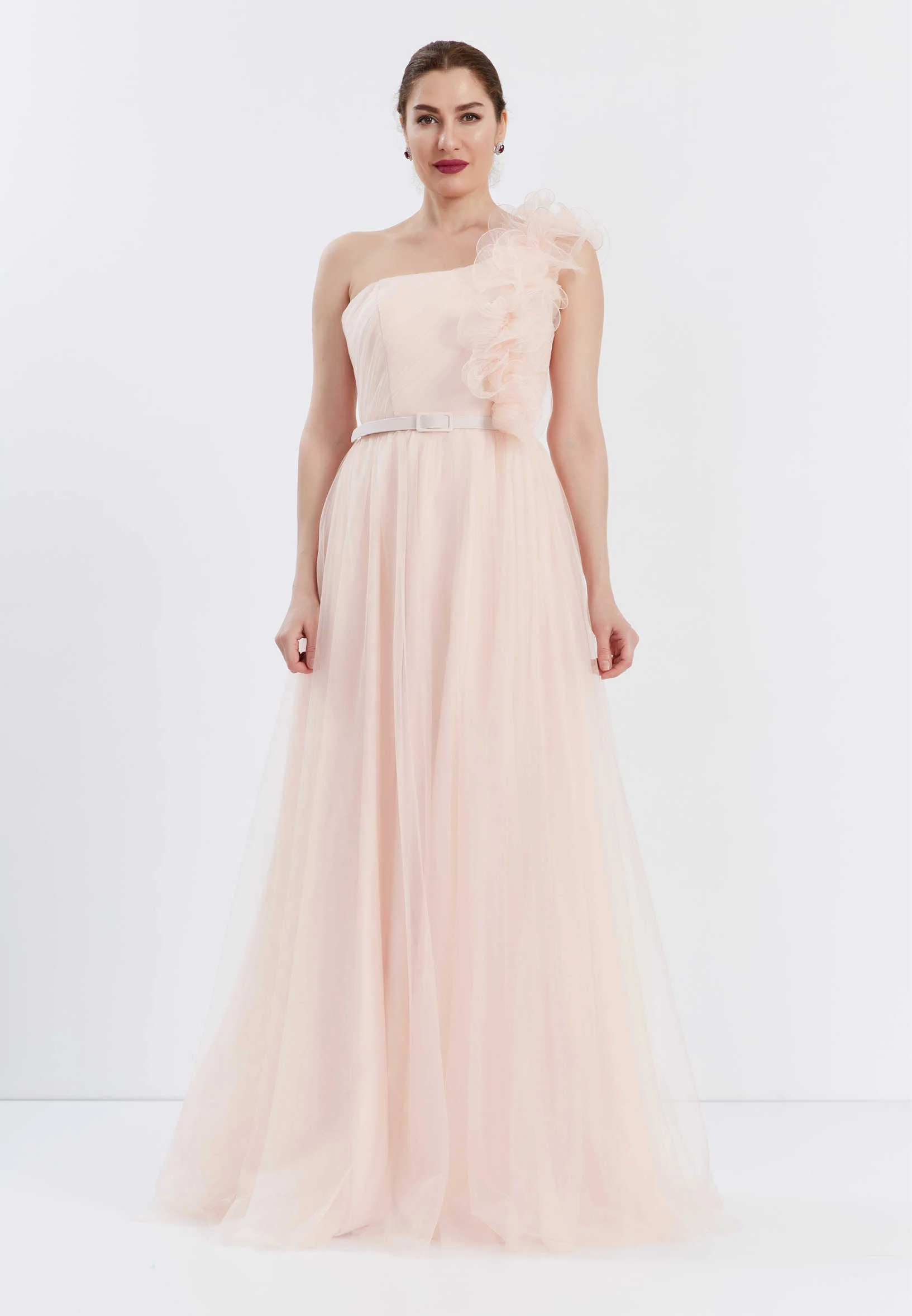 One Shoulder Maxi Tulle A - Line Regular Prom Dress brq1040 - Image 13