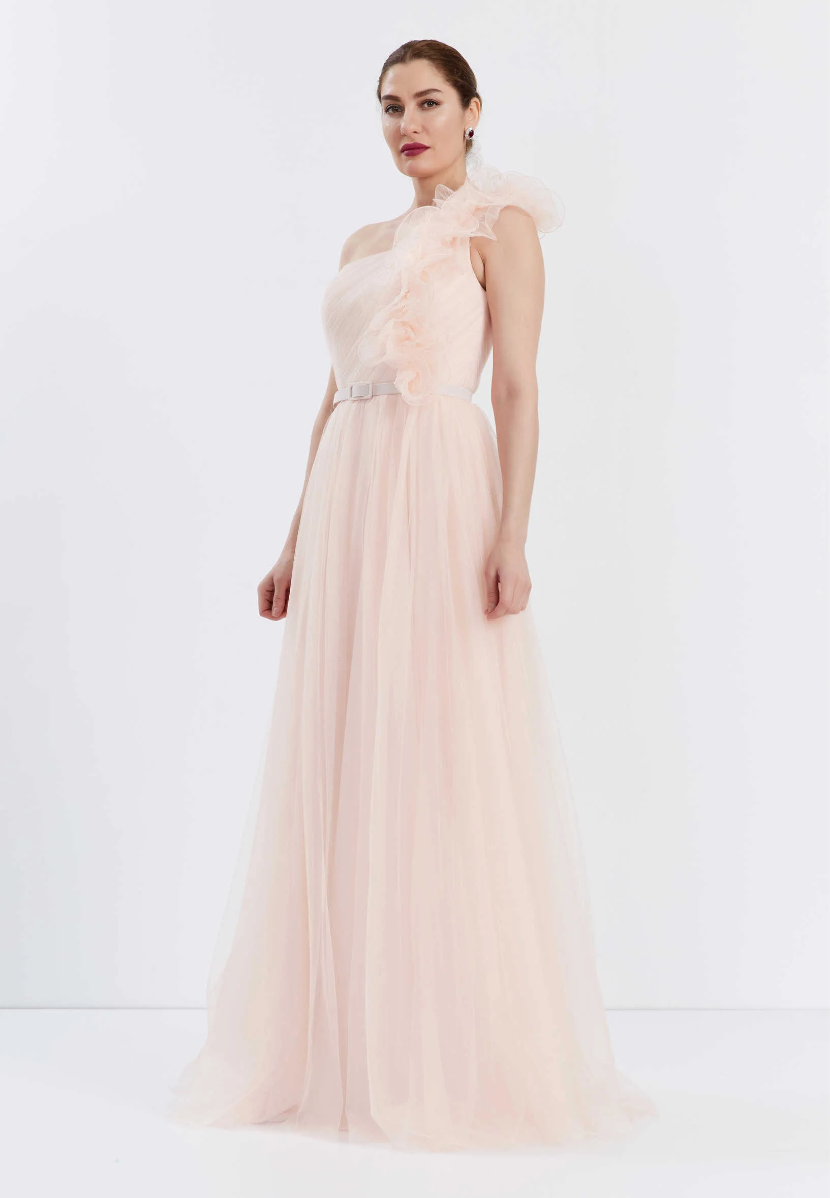 One Shoulder Maxi Tulle A - Line Regular Prom Dress brq1040 - Image 15