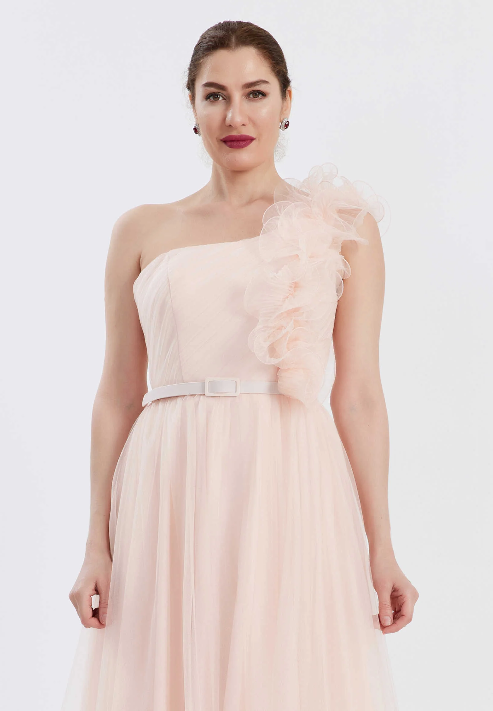 One Shoulder Maxi Tulle A - Line Regular Prom Dress brq1040 - Image 16