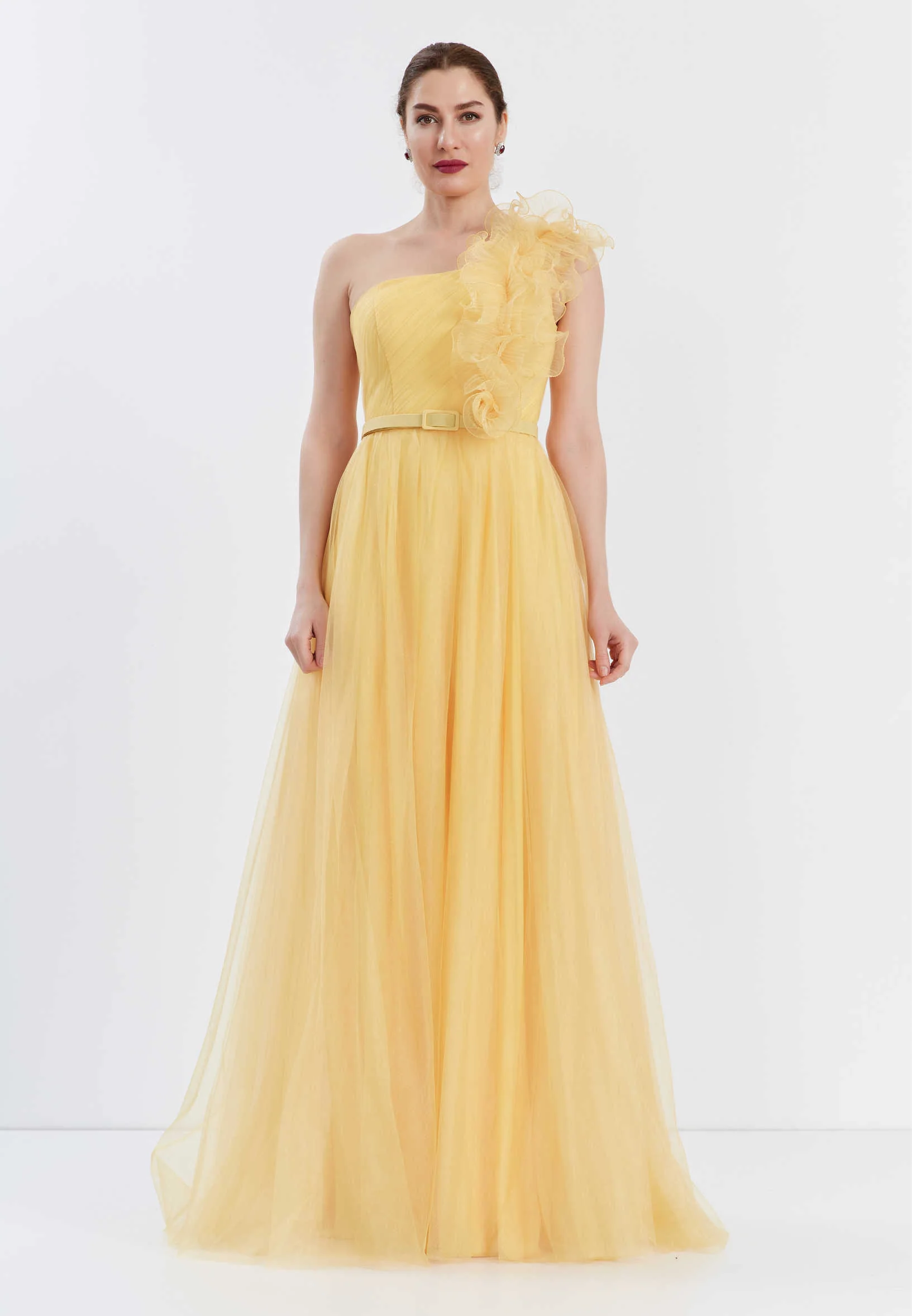 One Shoulder Maxi Tulle A - Line Regular Prom Dress brq1040 - Image 17