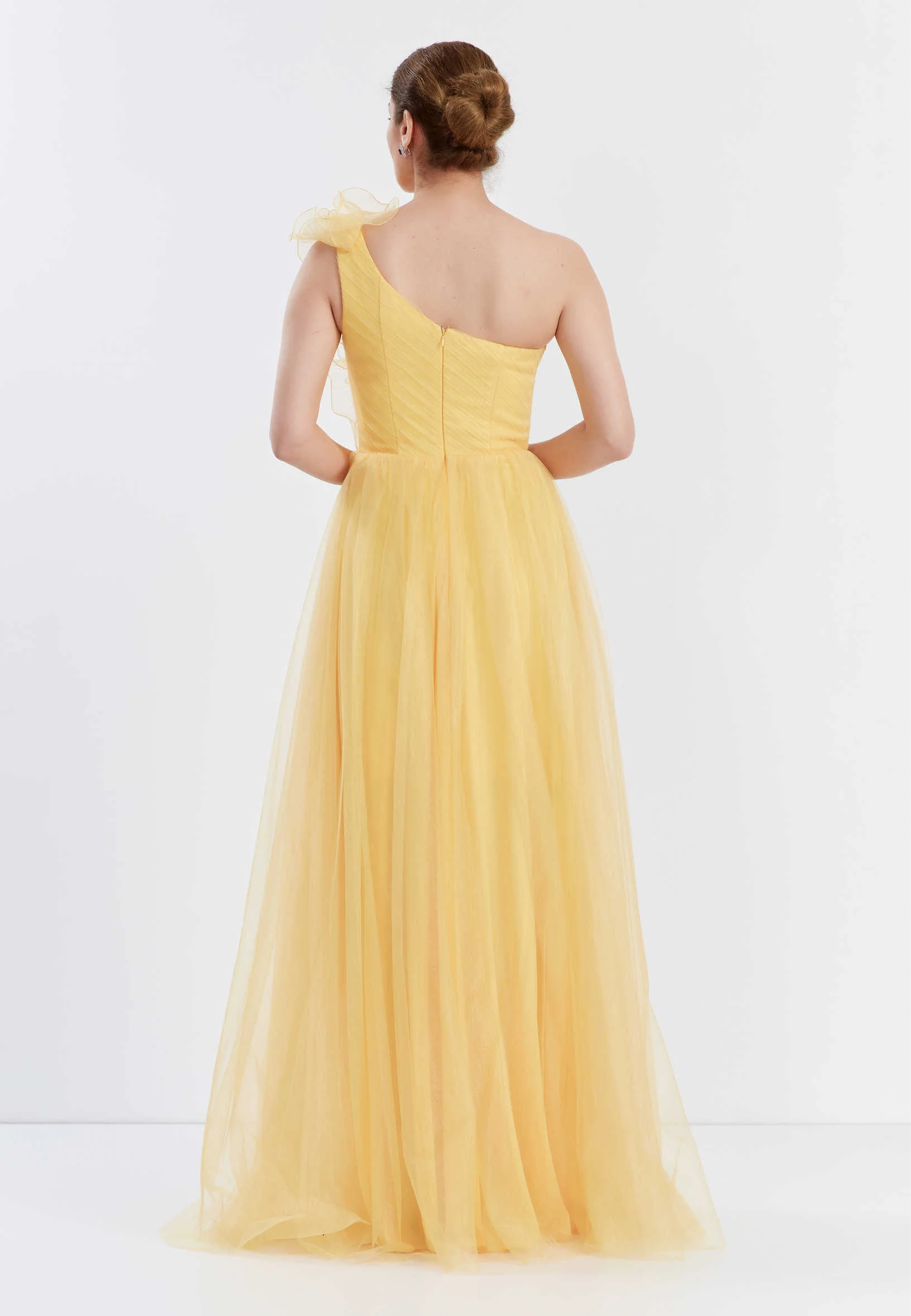 One Shoulder Maxi Tulle A - Line Regular Prom Dress brq1040 - Image 18