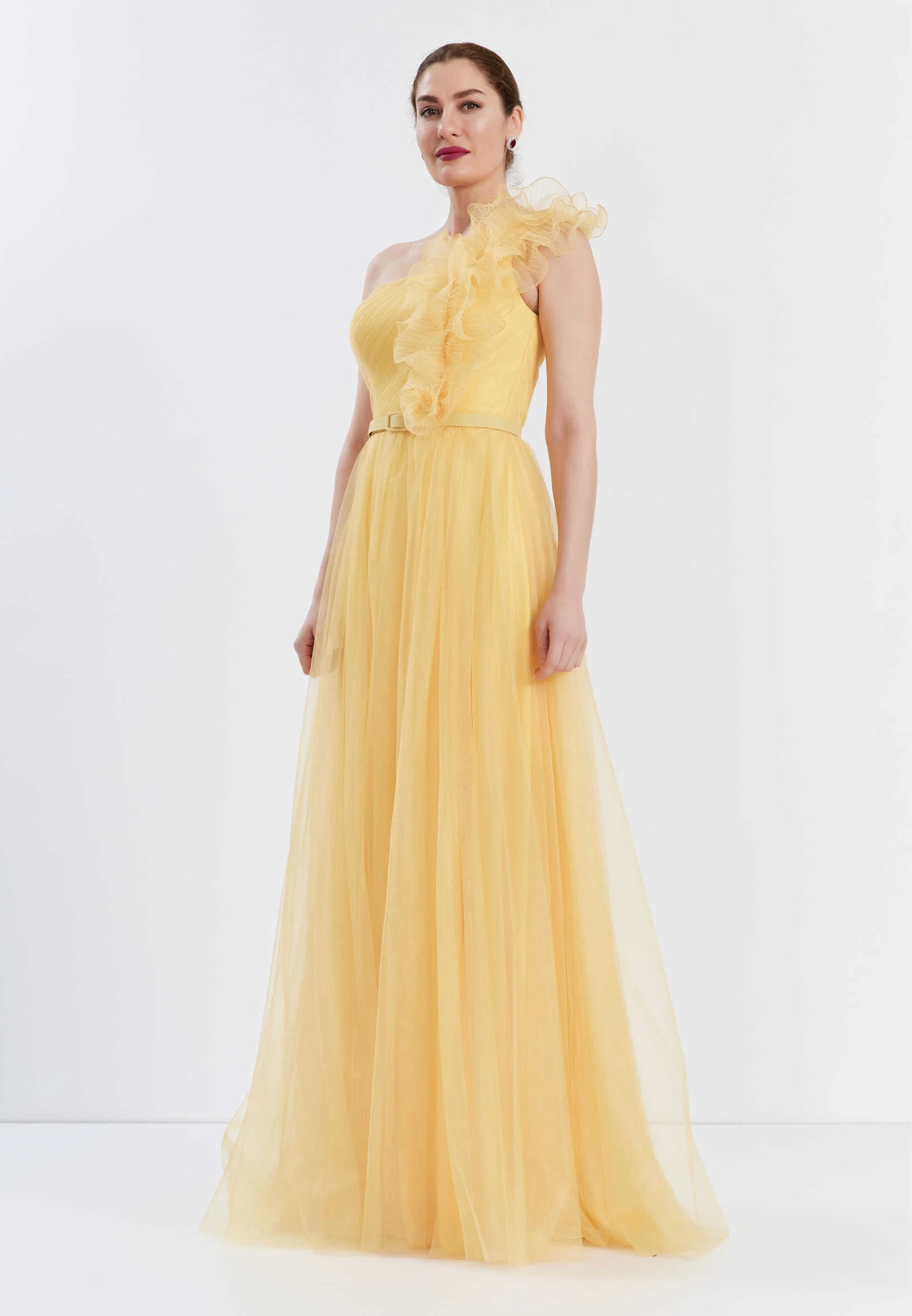 One Shoulder Maxi Tulle A - Line Regular Prom Dress brq1040 - Image 19