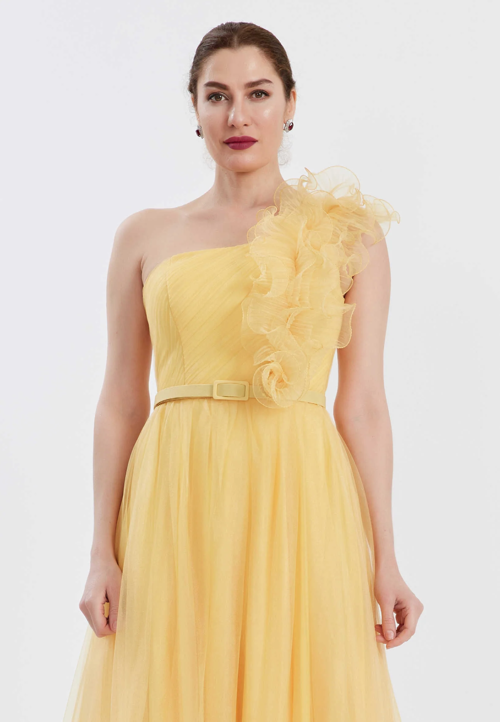 One Shoulder Maxi Tulle A - Line Regular Prom Dress brq1040 - Image 20