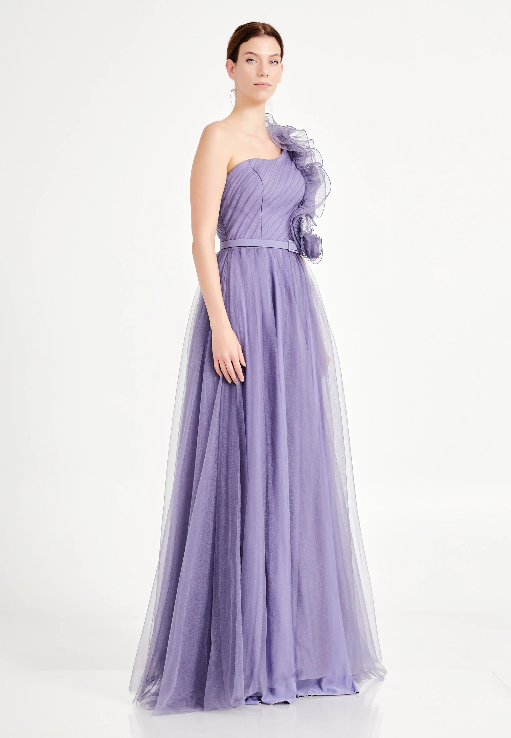 One Shoulder Maxi Tulle A - Line Regular Prom Dress brq1040 - Image 3