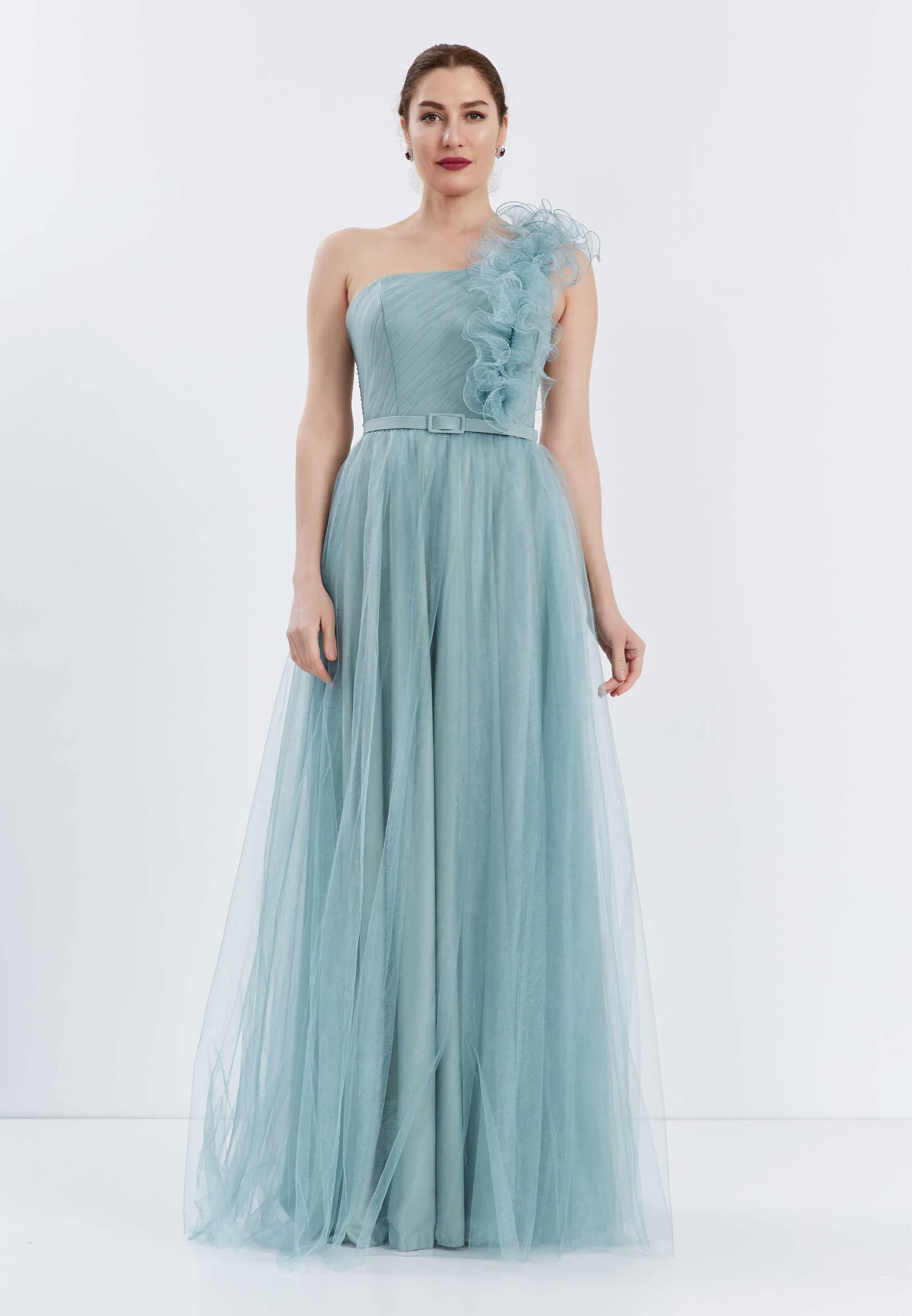 One Shoulder Maxi Tulle A - Line Regular Prom Dress brq1040 - Image 5