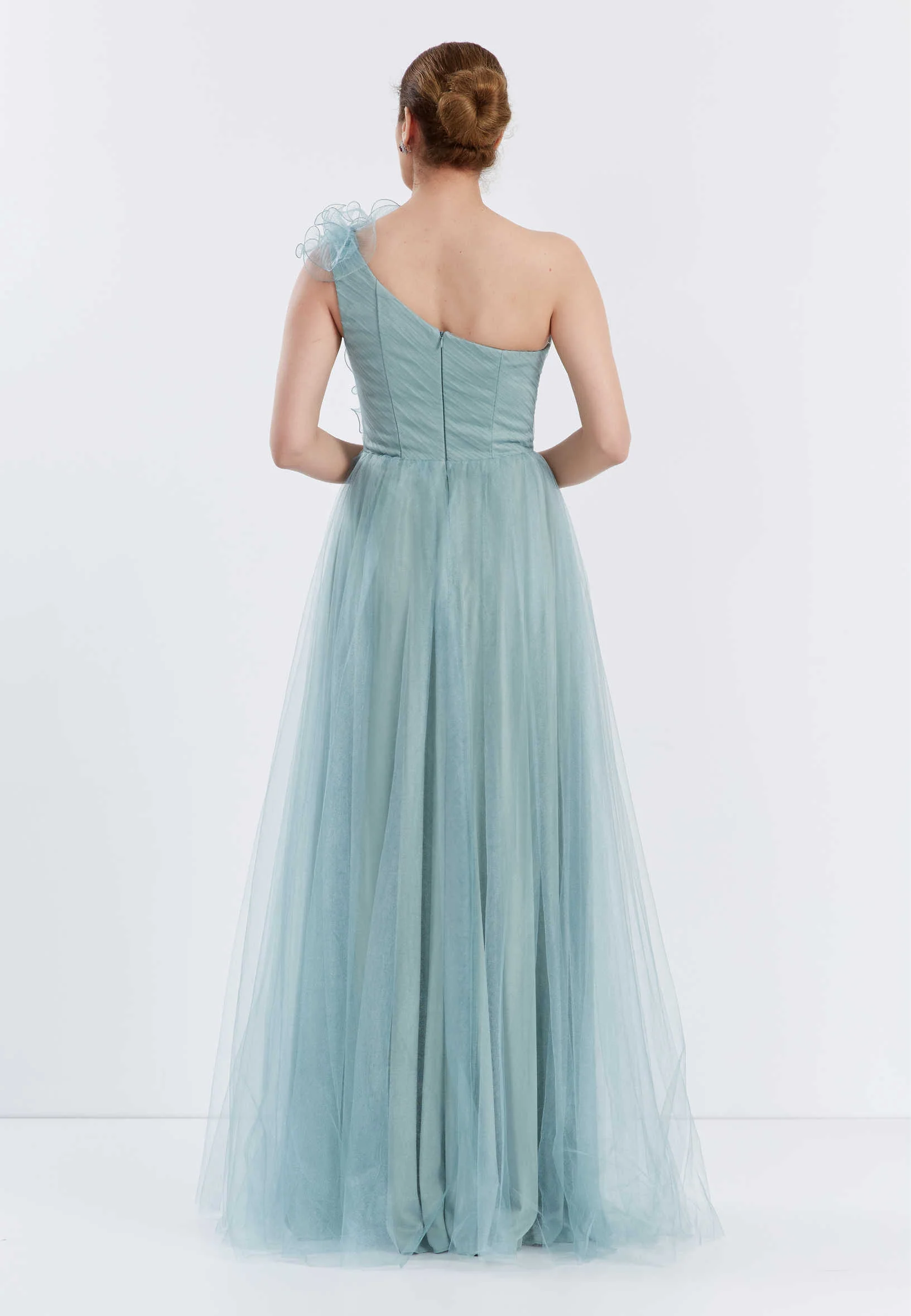 One Shoulder Maxi Tulle A - Line Regular Prom Dress brq1040 - Image 6