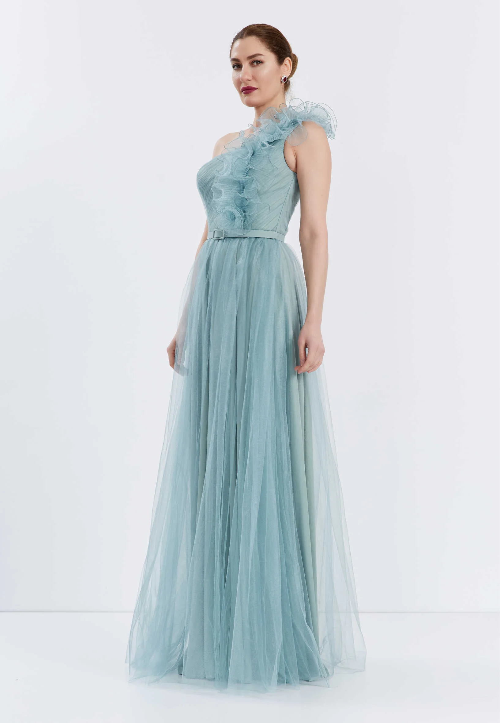 One Shoulder Maxi Tulle A - Line Regular Prom Dress brq1040 - Image 7