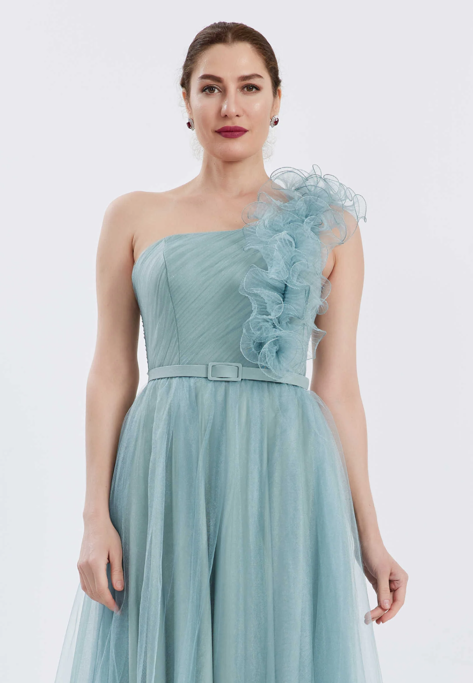 One Shoulder Maxi Tulle A - Line Regular Prom Dress brq1040 - Image 8