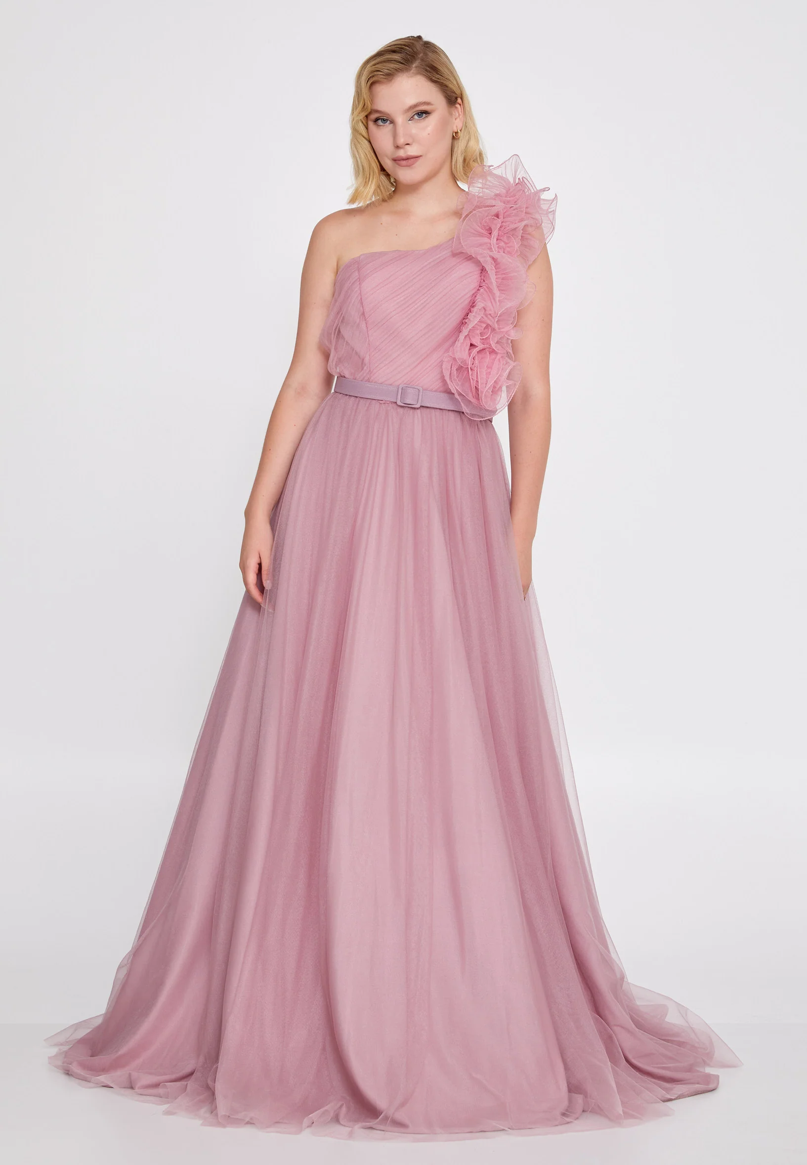 One Shoulder Maxi Tulle A - Line Regular Prom Dress brq1040 - Image 9
