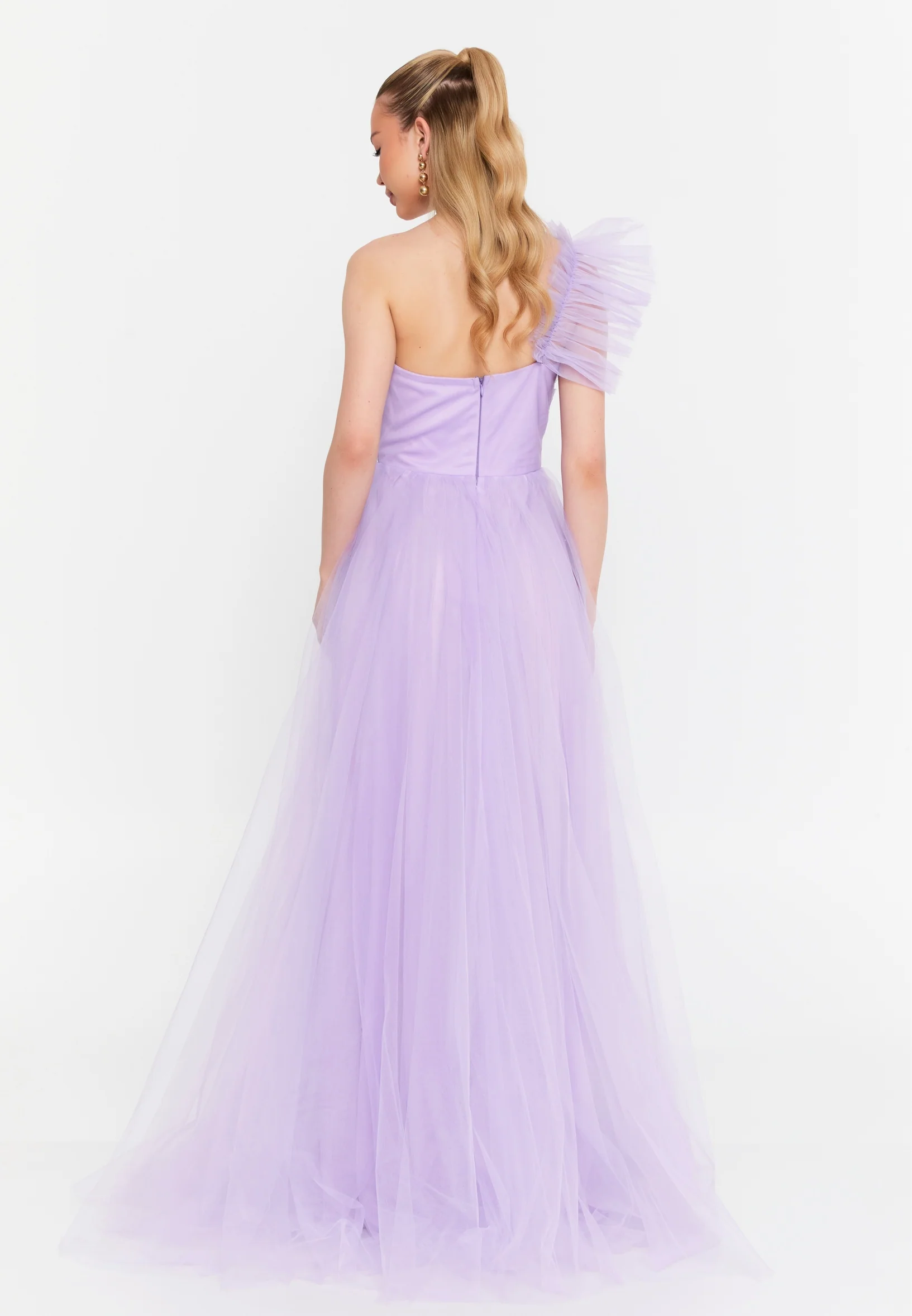 One Shoulder Maxi Tulle A - Line Regular Prom Dress msp77296 - Image 18