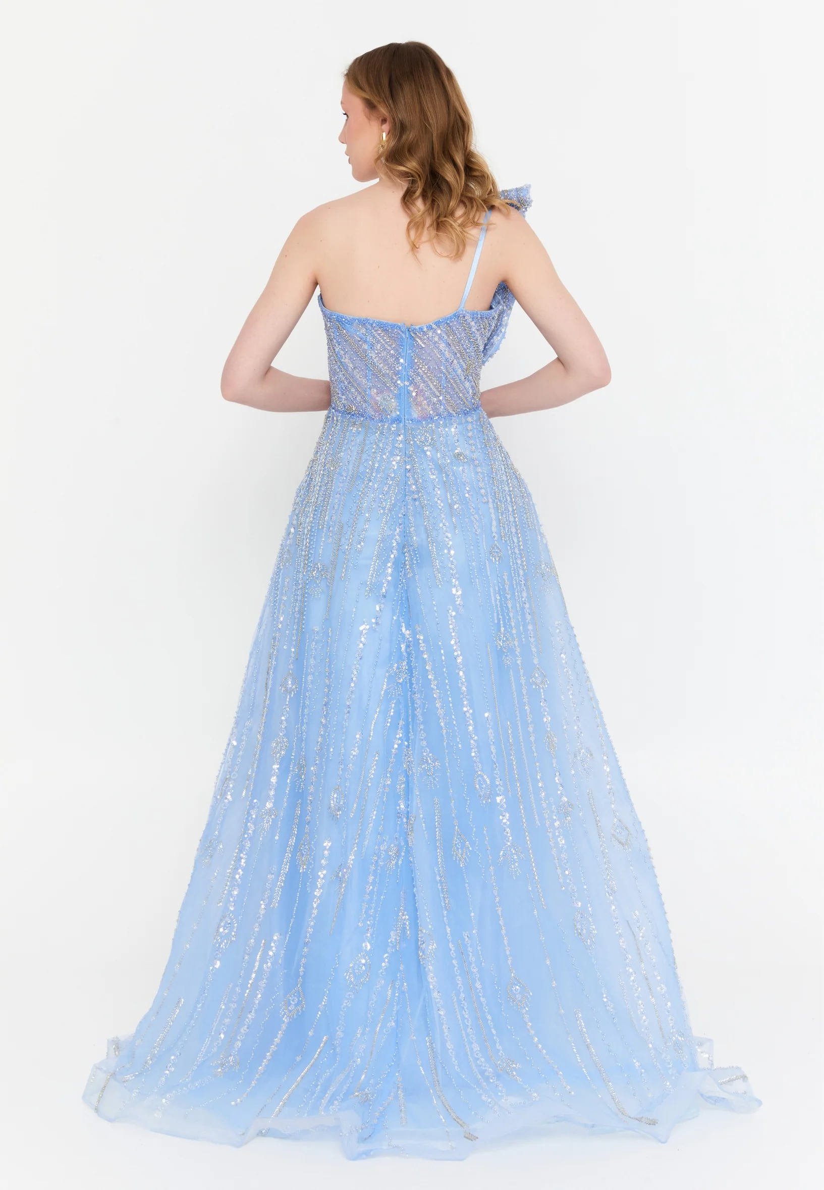 One Shoulder Maxi Tulle A - Line Regular Prom Dress mtc1115 - Image 2