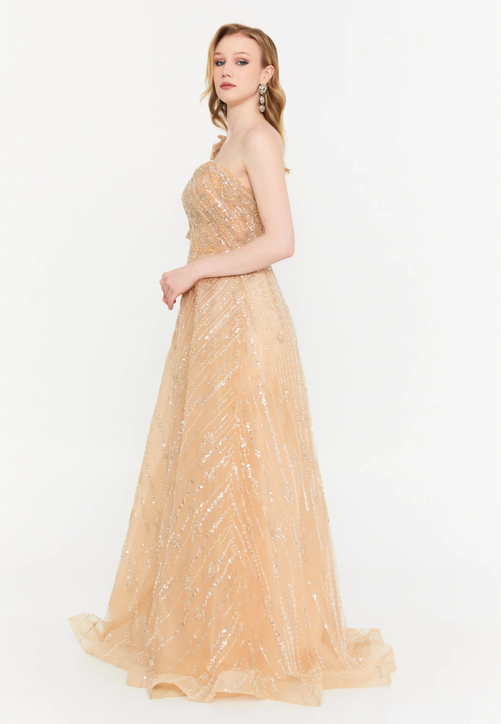 One Shoulder Maxi Tulle A - Line Regular Prom Dress mtc1115 - Image 7