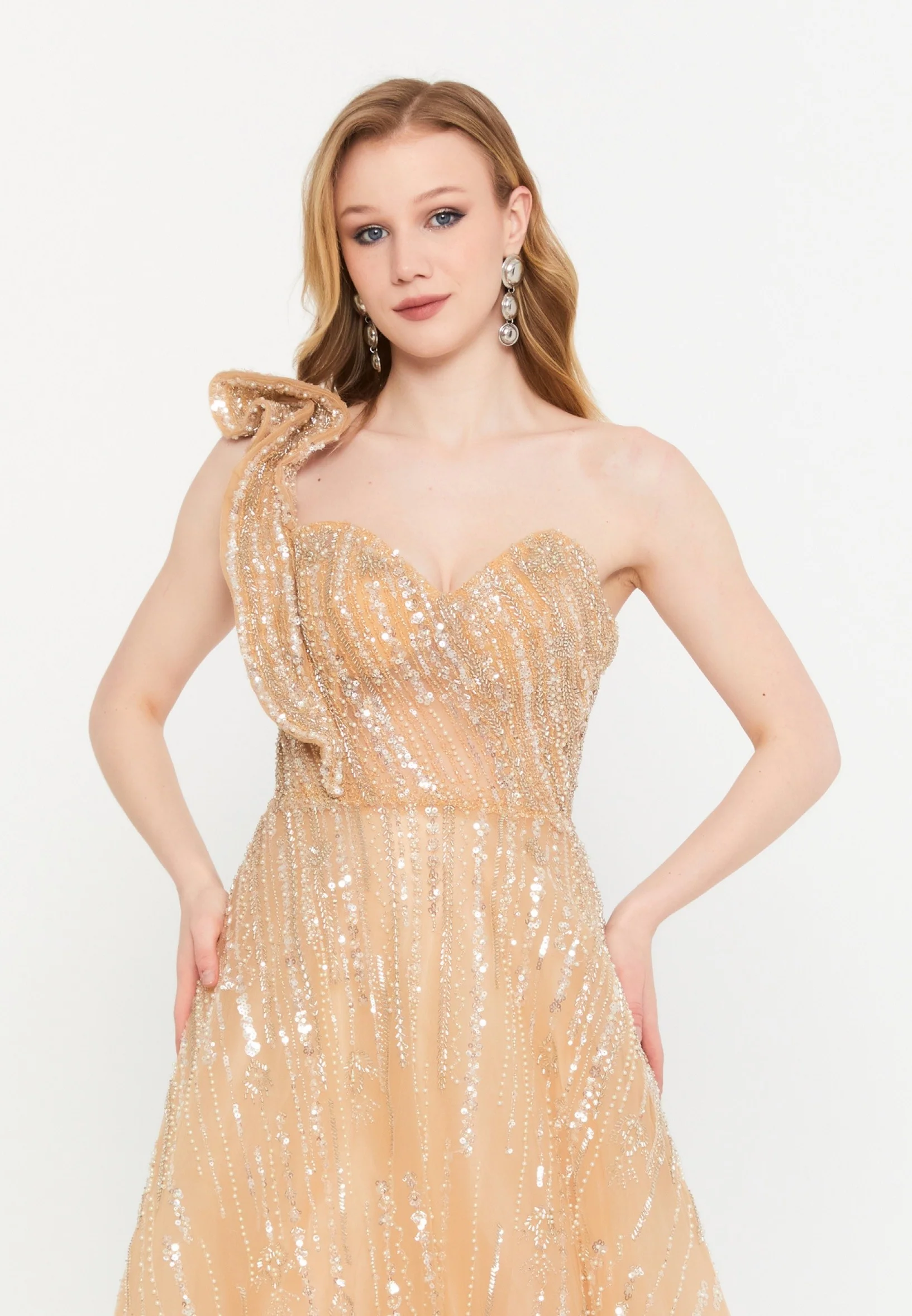 One Shoulder Maxi Tulle A - Line Regular Prom Dress mtc1115 - Image 8