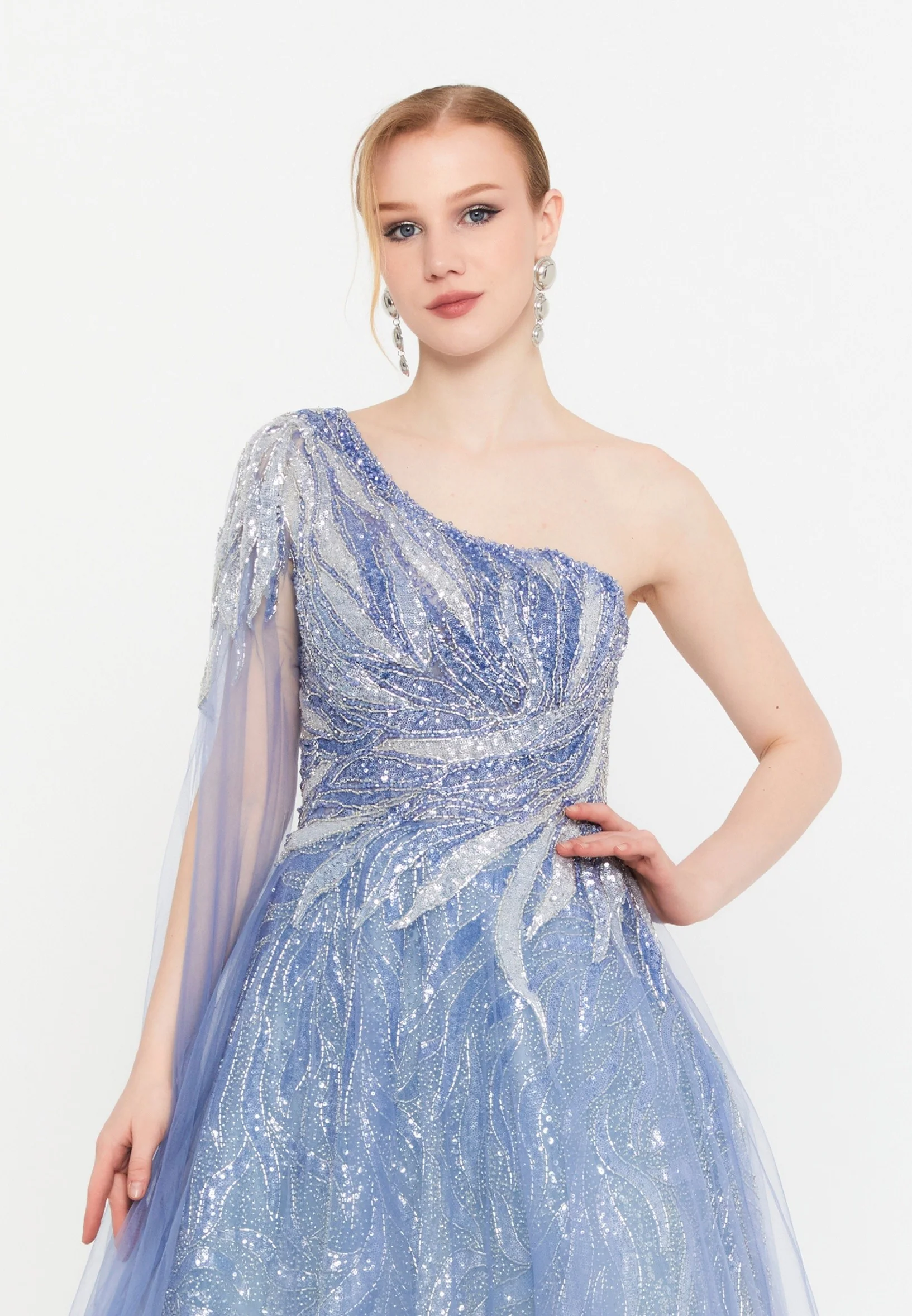 One Shoulder Maxi Tulle A - Line Regular Prom Dress mtc1135 - Image 5