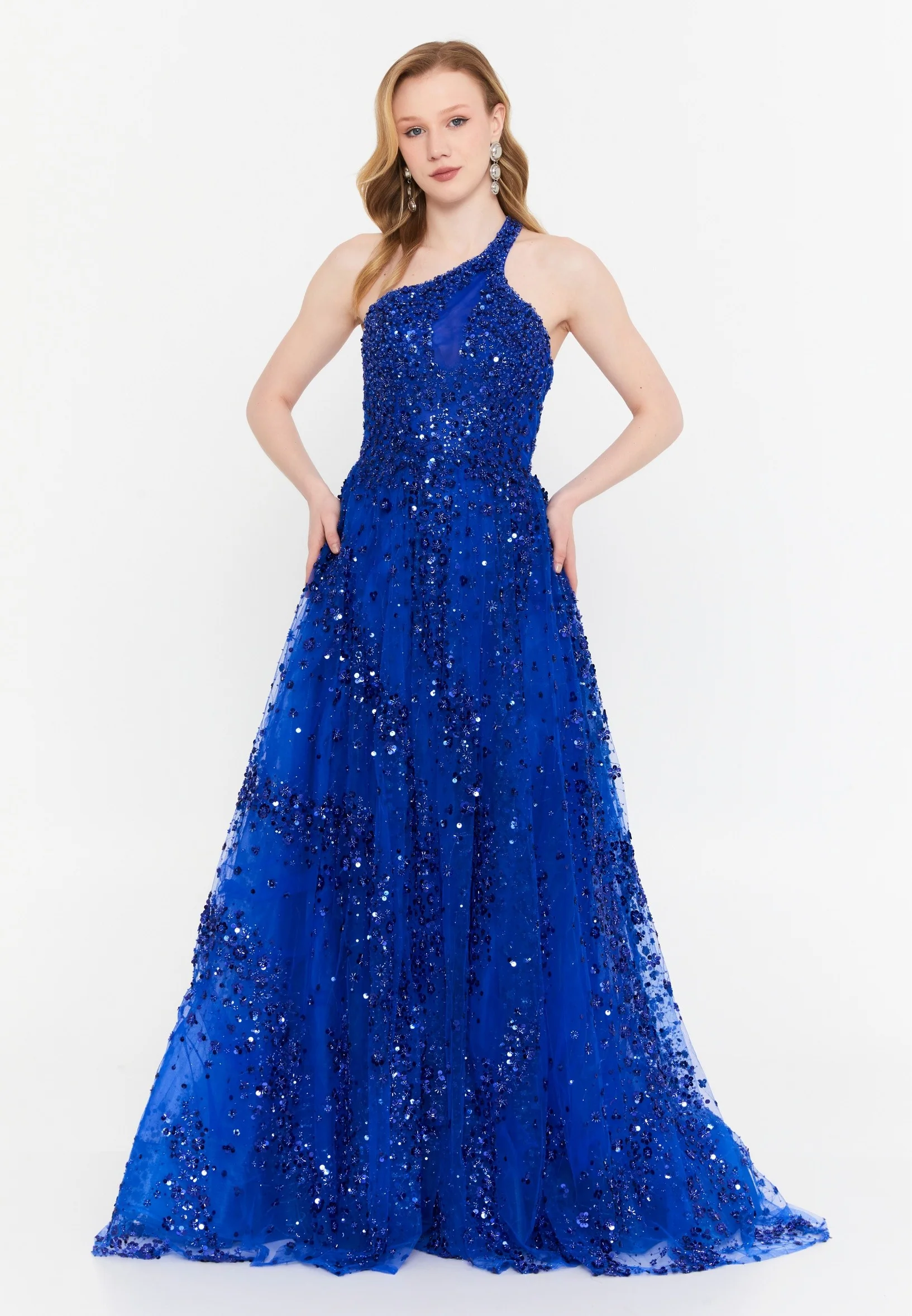 One Shoulder Maxi Tulle A - Line Regular Prom Dress mtc2605