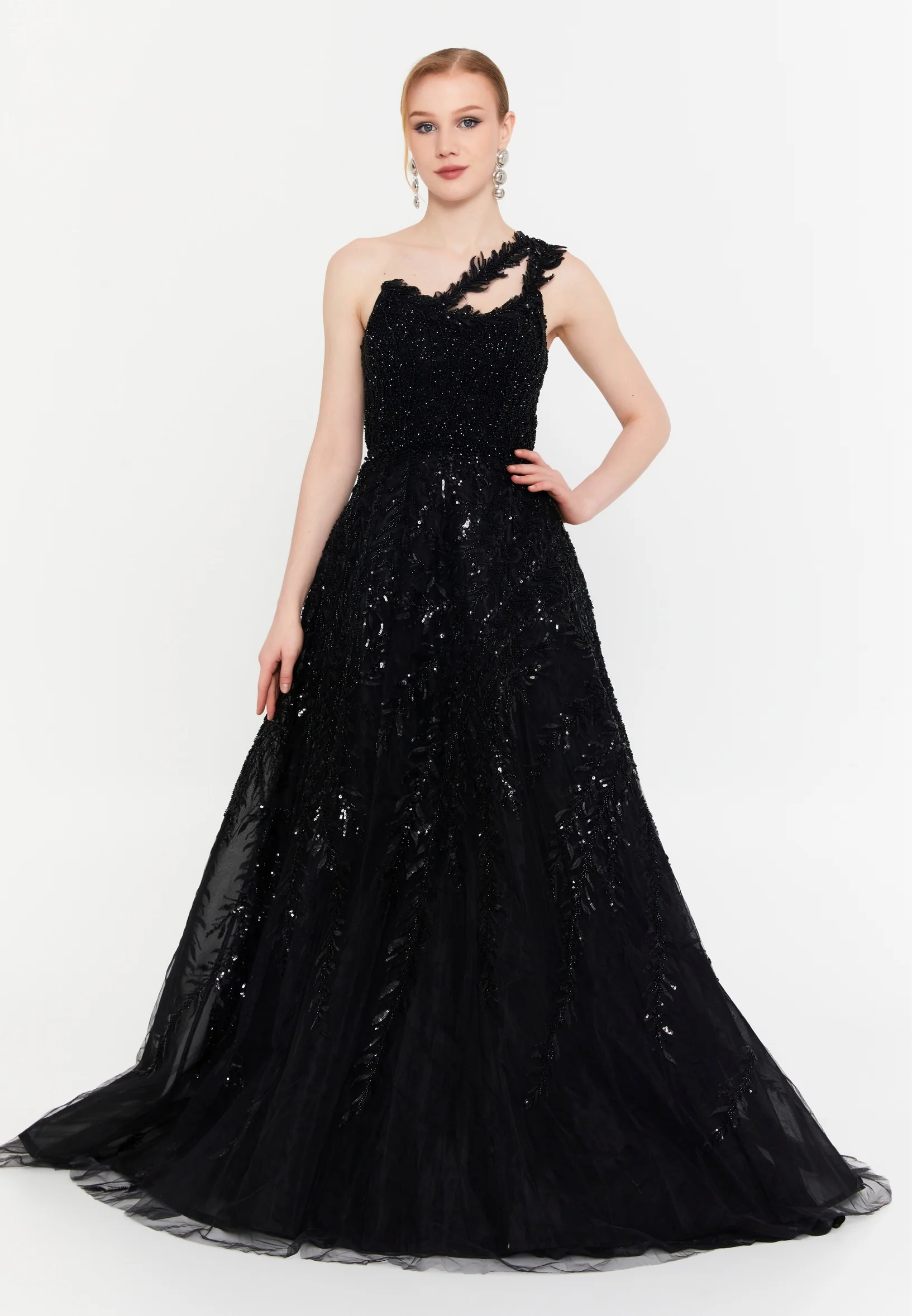 One Shoulder Maxi Tulle A - Line Regular Prom Dress mtc2617