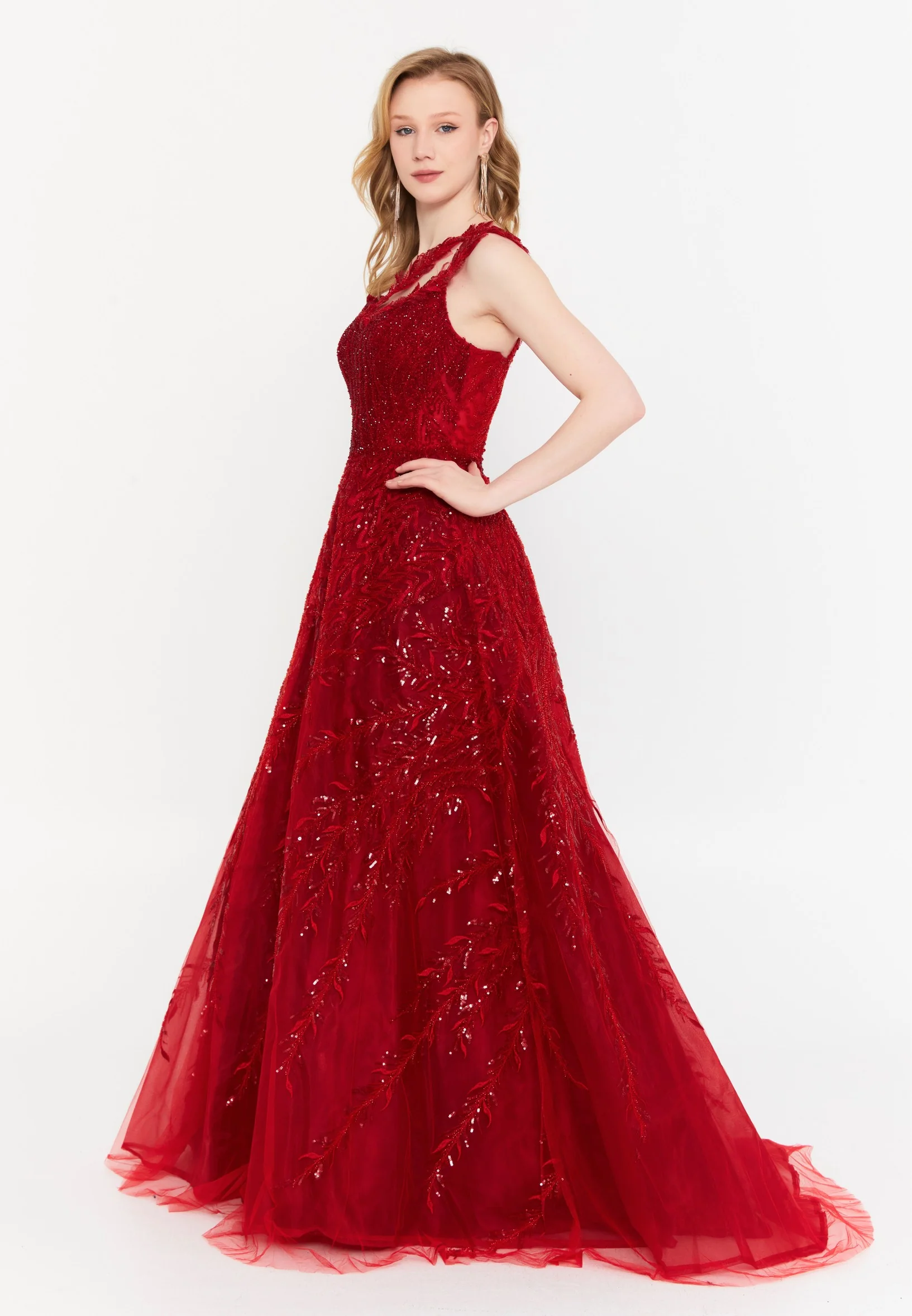 One Shoulder Maxi Tulle A - Line Regular Prom Dress mtc2617 - Image 11