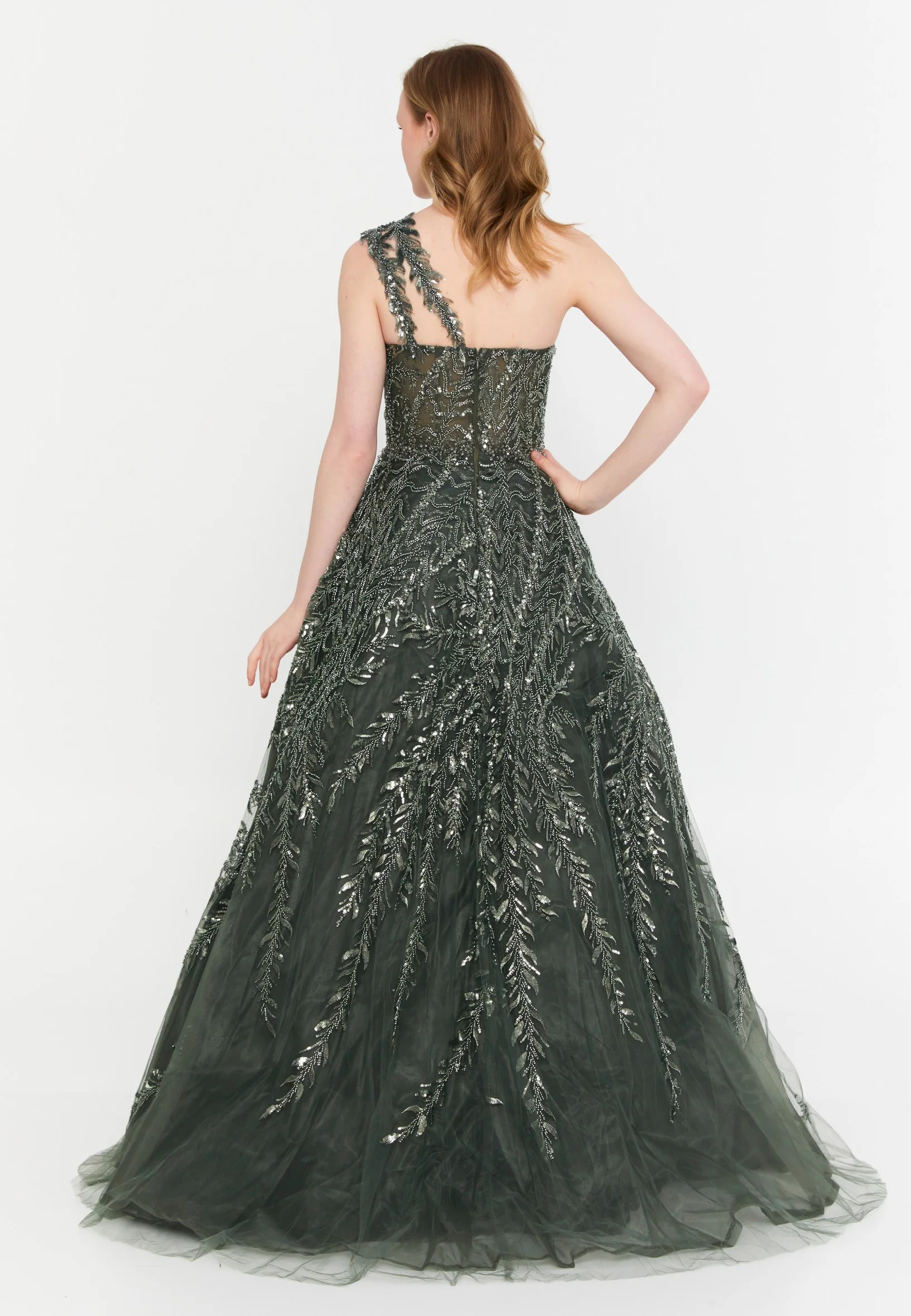 One Shoulder Maxi Tulle A - Line Regular Prom Dress mtc2617 - Image 6
