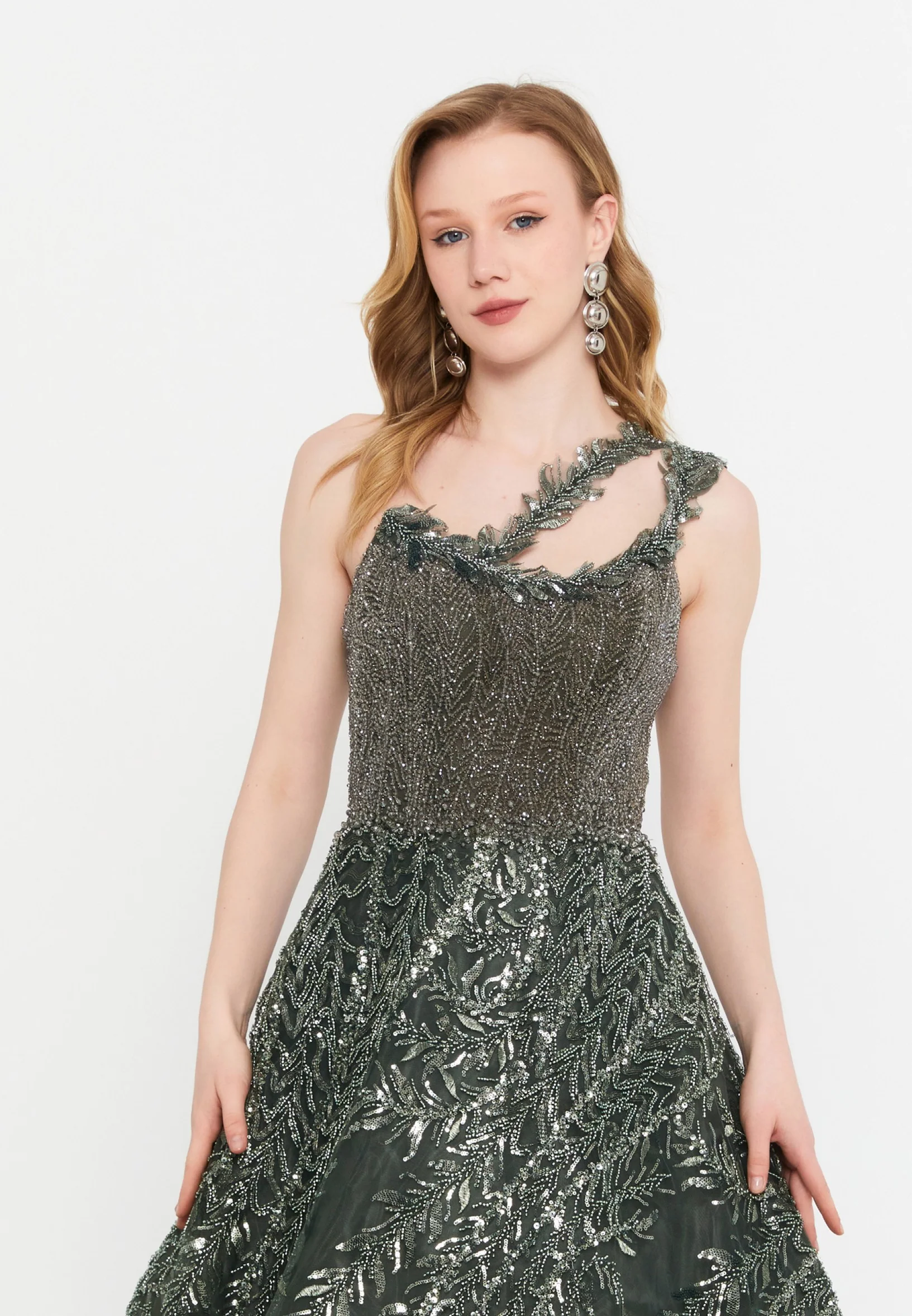 One Shoulder Maxi Tulle A - Line Regular Prom Dress mtc2617 - Image 8